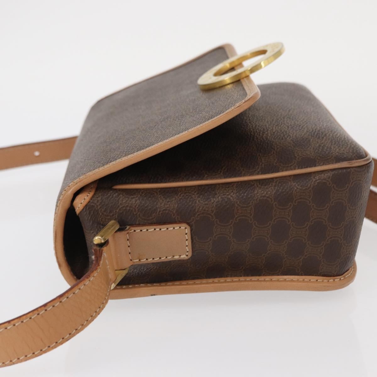 Celine Vintage Macadam Circle Logo Canvas And Leather Brown Canvas Shoulder Bag Bag (Pre-Owned)