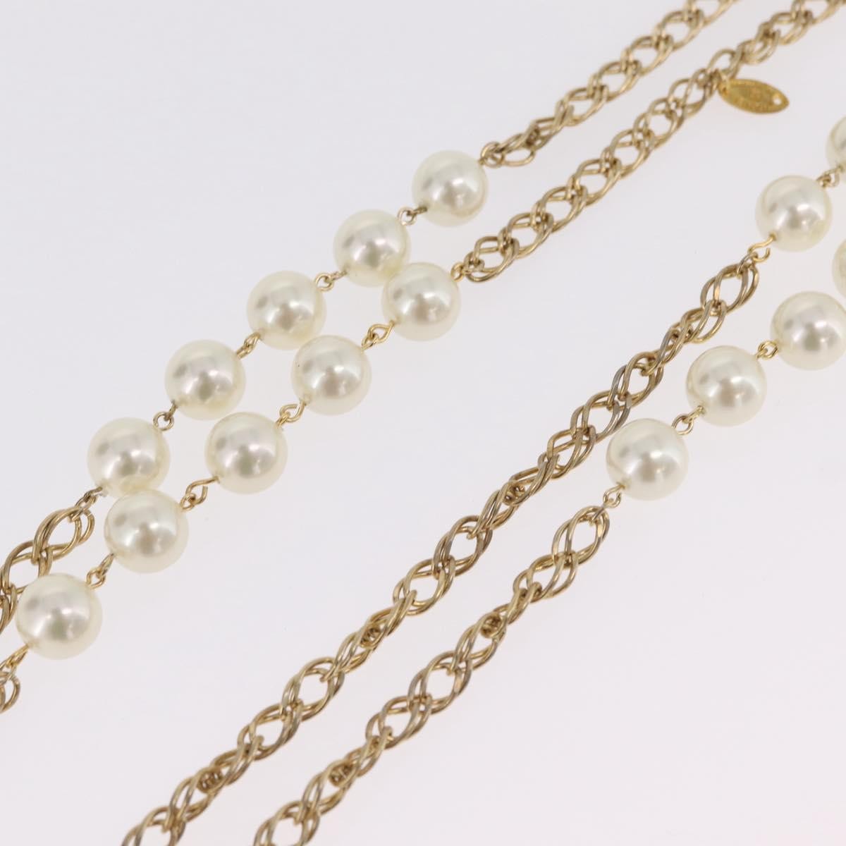 Chanel Vintage Double Pearl Station Long Chain Metal And Faux Pearls Gold Gold_Plated Necklace Jewelry (Pre-Owned)