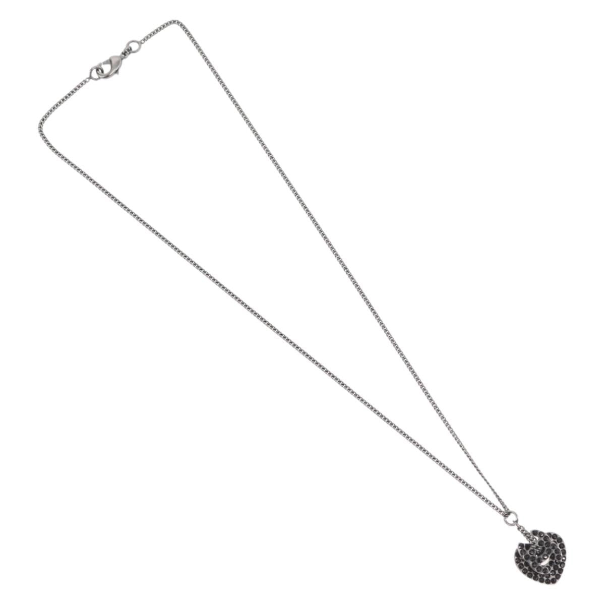 Chanel Coco Long Metal With Faux Pearls And Crystals Black Metal Necklace Jewelry (Pre-Owned)