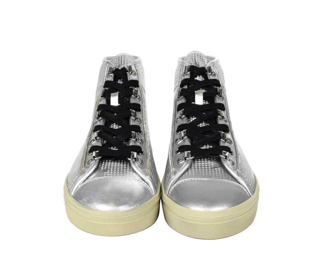 Saint Laurent Men's Silver Metallic Leather Hi Top Sneaker (42 EU / 9 US)