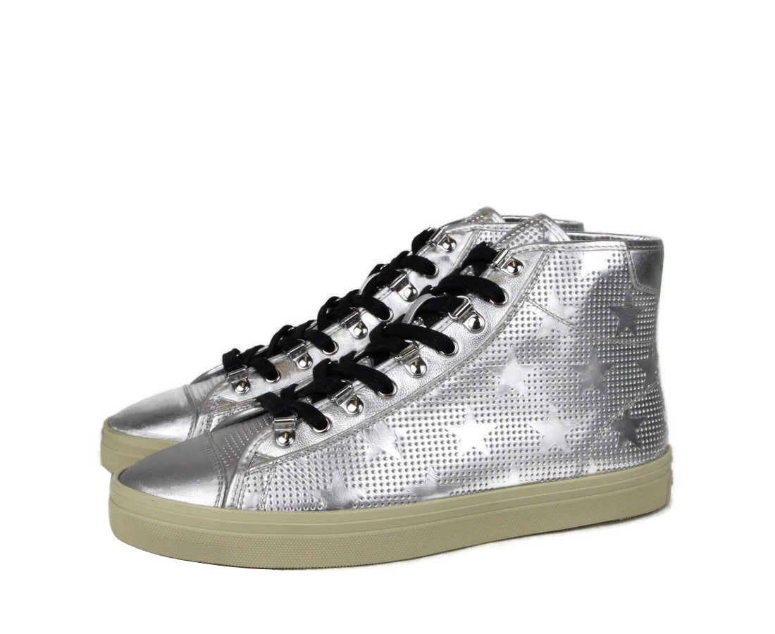 Saint Laurent Men's Silver Metallic Leather Hi Top Sneaker (42 EU / 9 US)