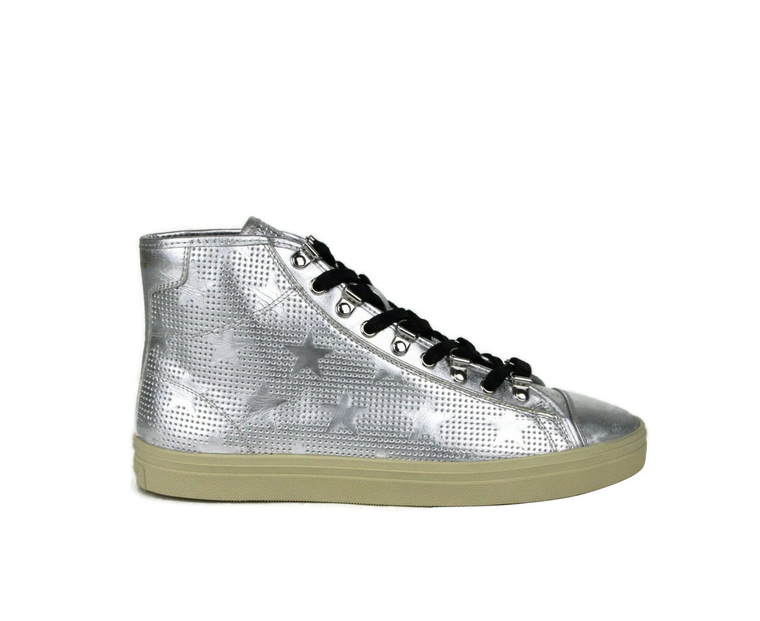 Saint Laurent Men's Silver Metallic Leather Hi Top Sneaker (42 EU / 9 US)
