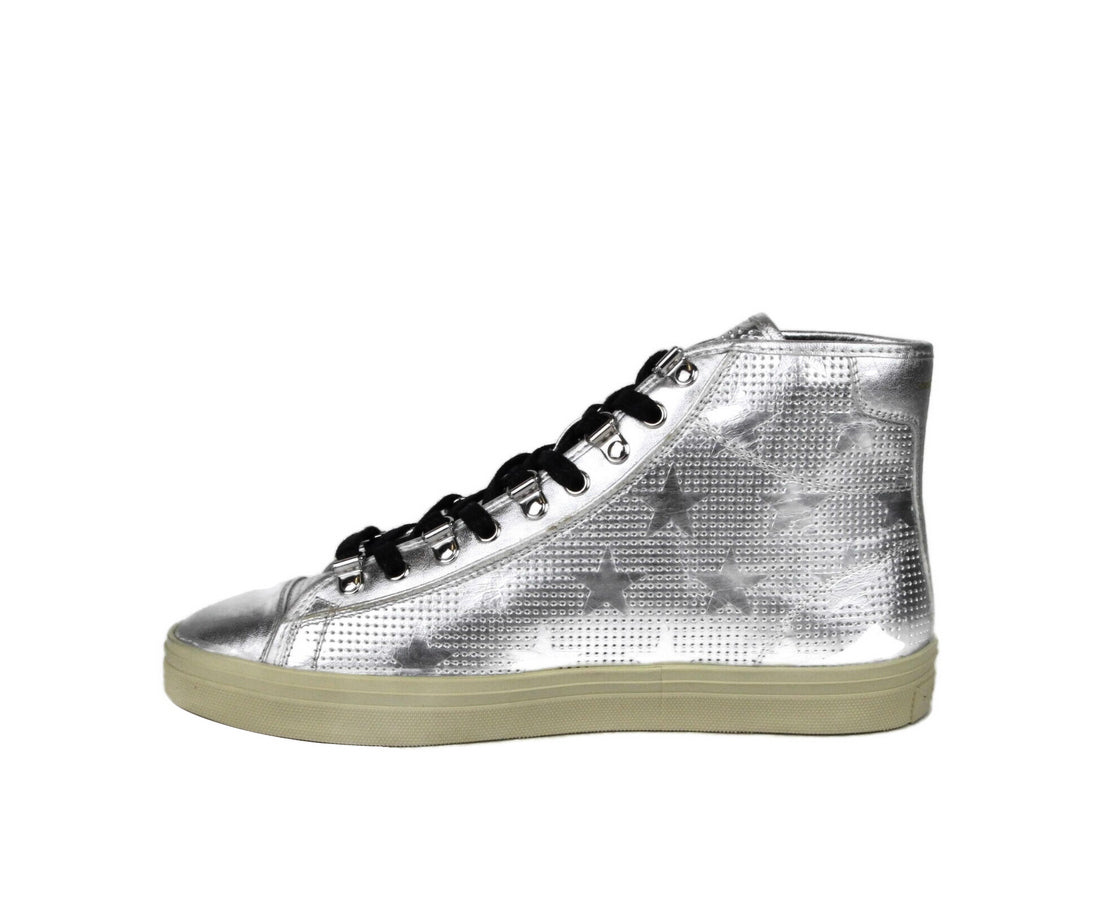 Saint Laurent Men's Silver Metallic Leather Hi Top Sneaker (42 EU / 9 US)
