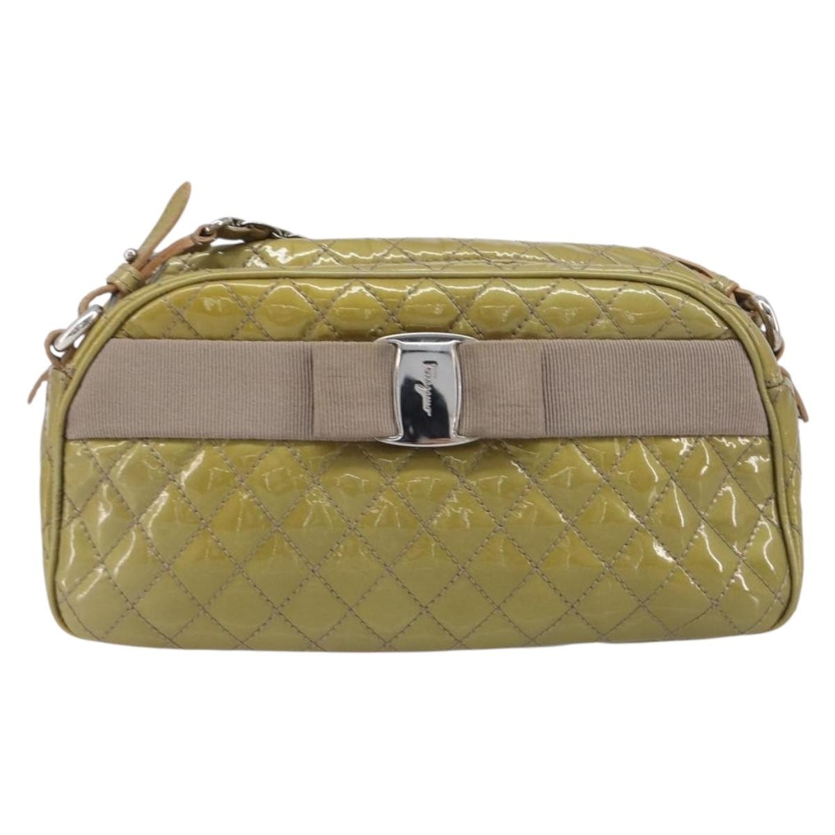 Salvatore Ferragamo Vala Patent Leather Green Patent_Leather Shoulder Bag Bag (Pre-Owned)