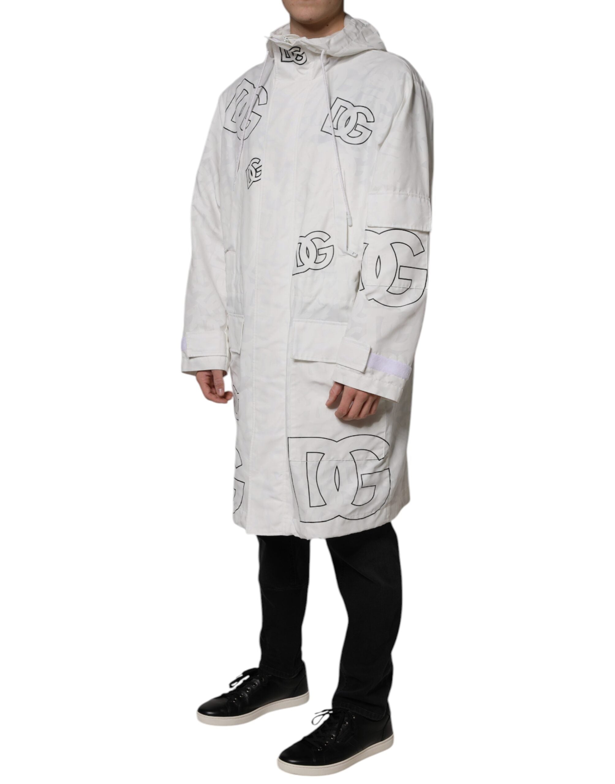 Dolce & Gabbana White Hooded Parka Polyester Trench Coat Men's Jacket (Pre-Owned)