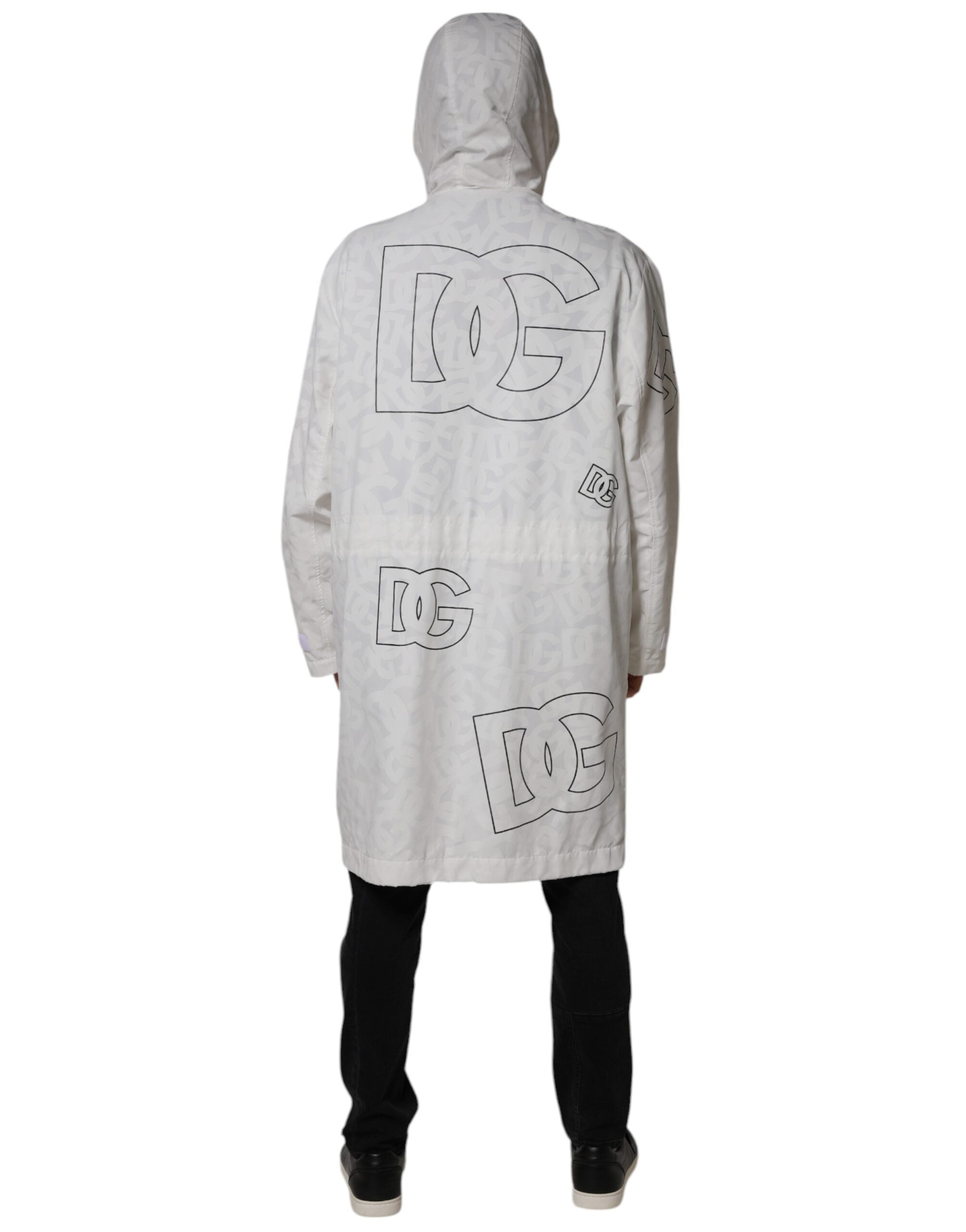 Dolce & Gabbana White Hooded Parka Polyester Trench Coat Men's Jacket (Pre-Owned)