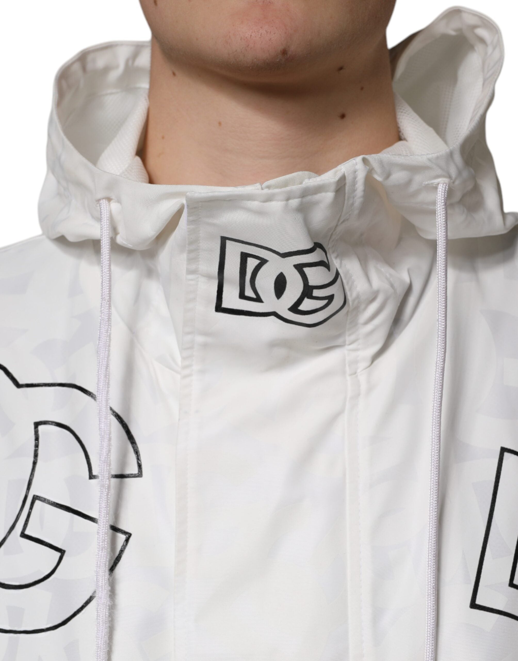 Dolce & Gabbana White Hooded Parka Polyester Trench Coat Men's Jacket (Pre-Owned)