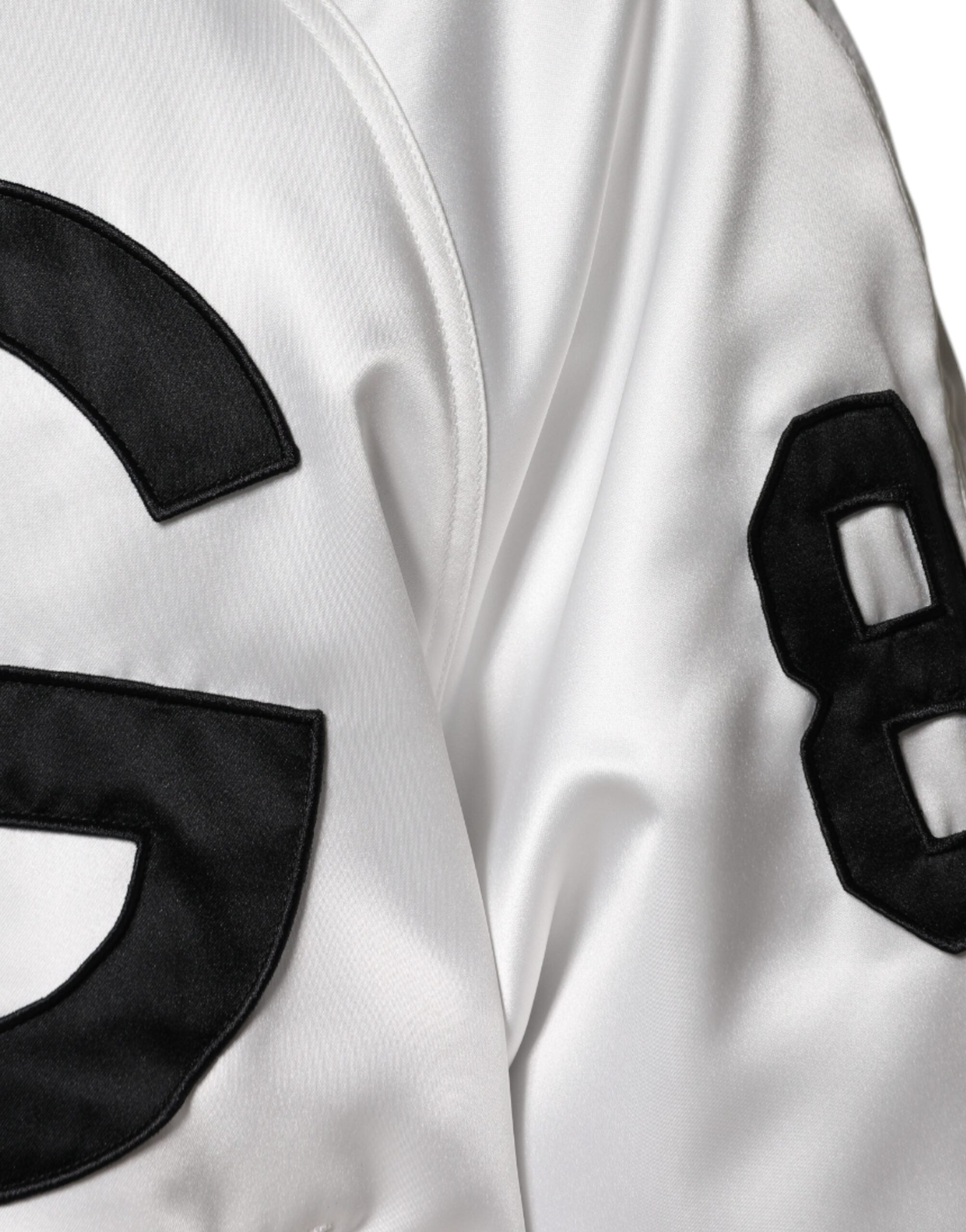 Dolce & Gabbana White Polyester Logo Full Zip Bomber Men's Jacket