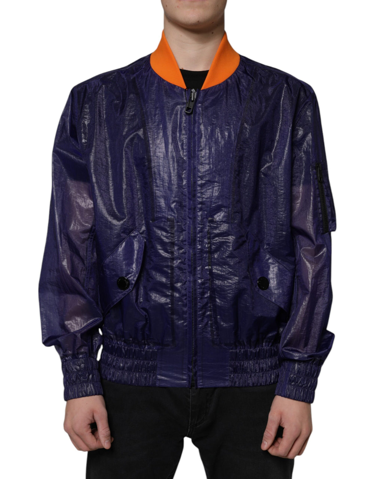 Dolce & Gabbana Blue Cotton Stretch Full Zip Bomber Men's Jacket