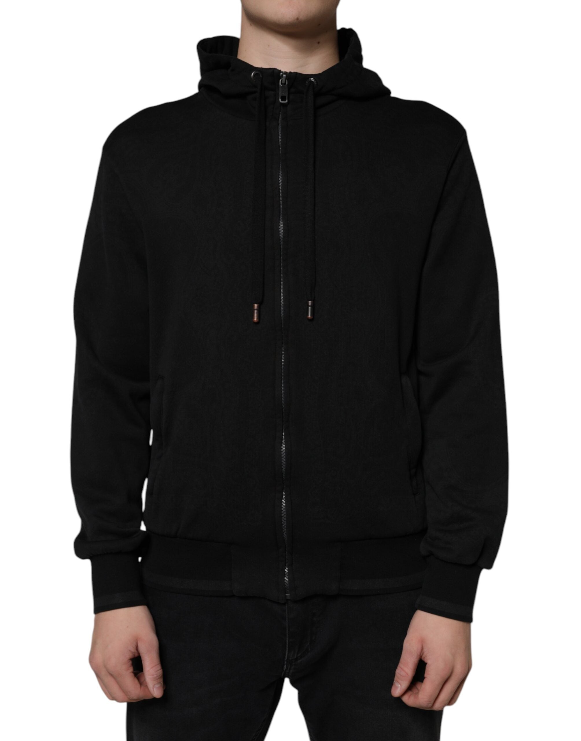 Dolce & Gabbana Black Cotton Full Zip Hooded Bomber Men's Jacket (Pre-Owned)