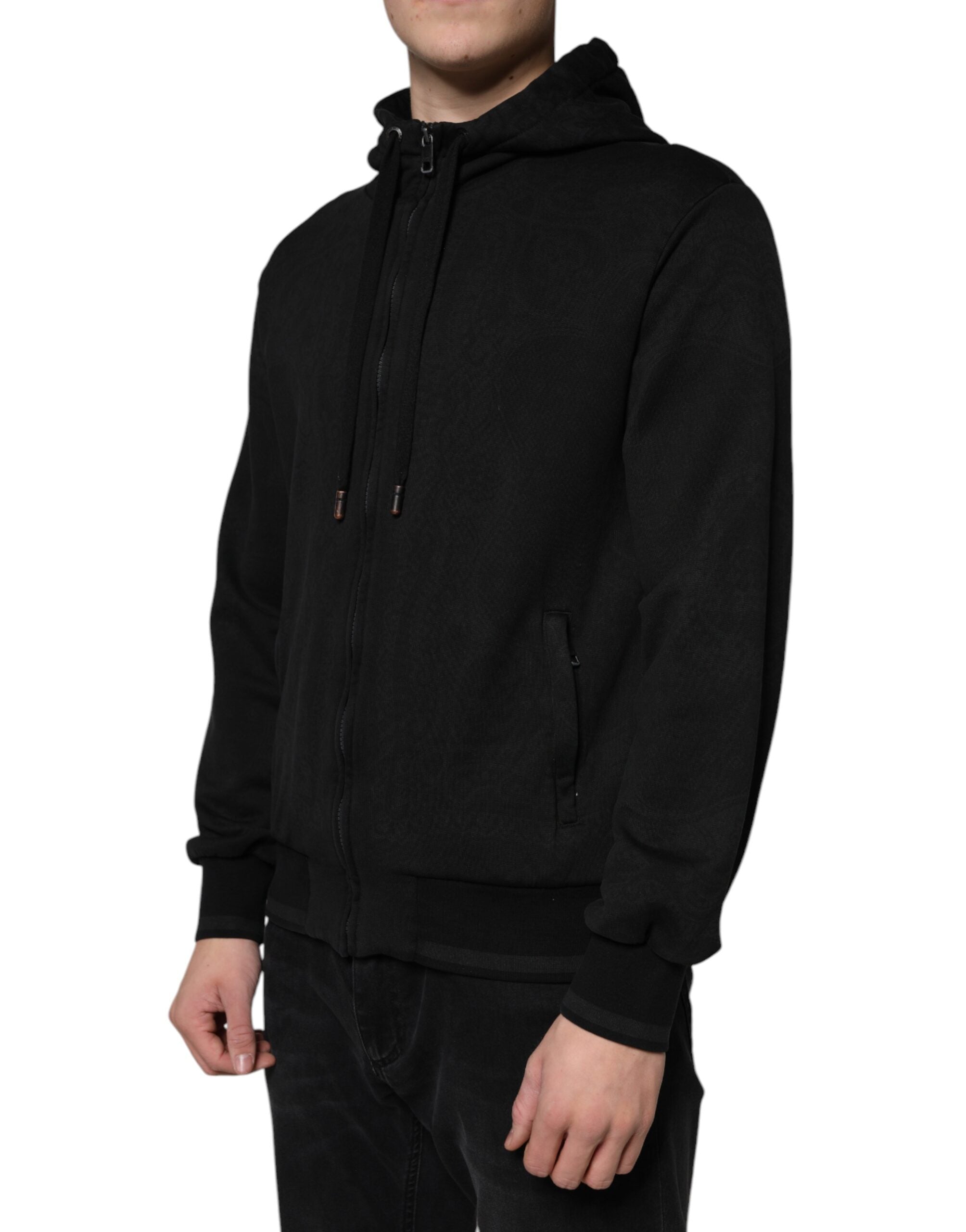 Dolce & Gabbana Black Cotton Full Zip Hooded Bomber Men's Jacket (Pre-Owned)