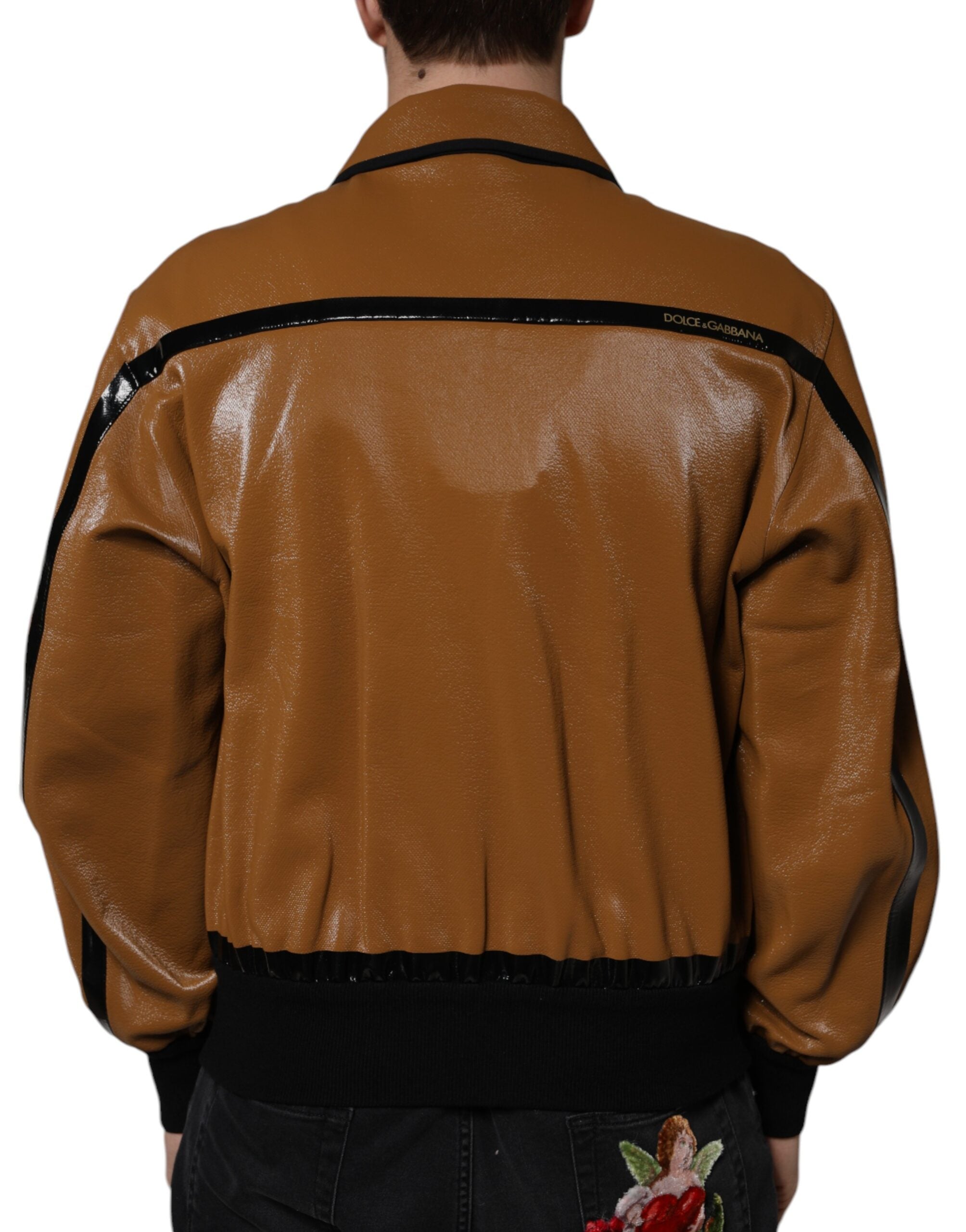 Dolce & Gabbana Brown Leather Full Zip Men Bomber Men's Jacket