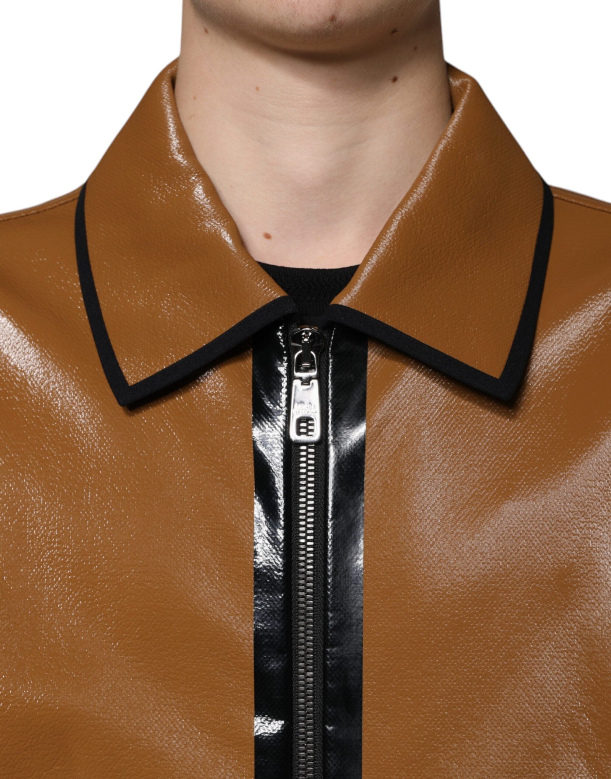 Dolce & Gabbana Brown Leather Full Zip Men Bomber Men's Jacket