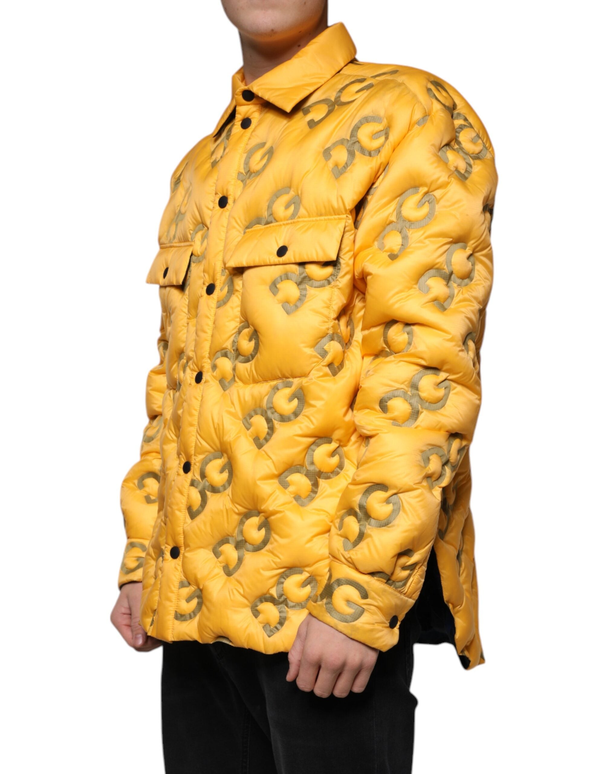 Dolce & Gabbana Yellow Logo Padded Buttoned Blouson Men's Jacket