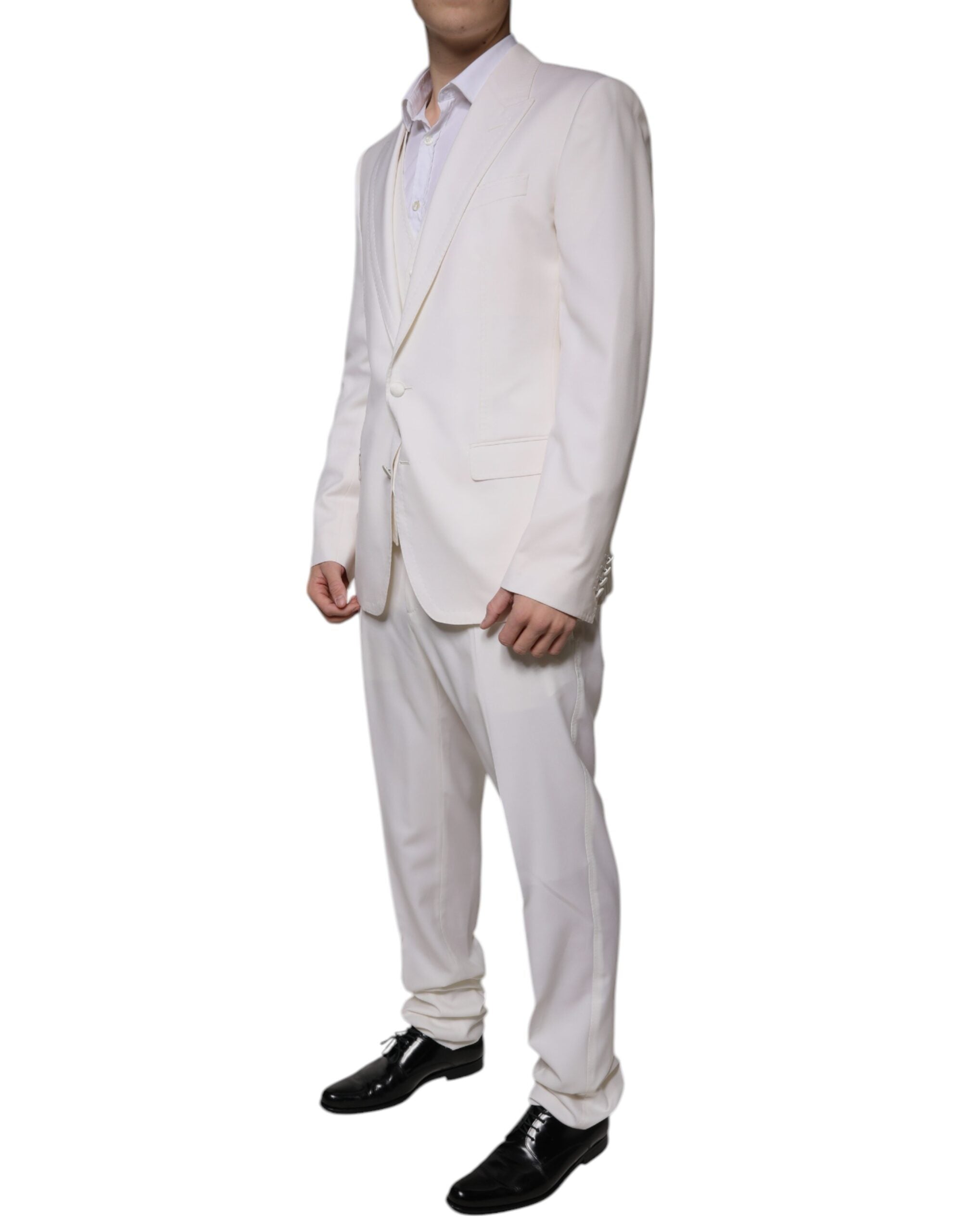 Dolce & Gabbana White Wool Silk 3 Piece SlimFit Formal Men's Suit
