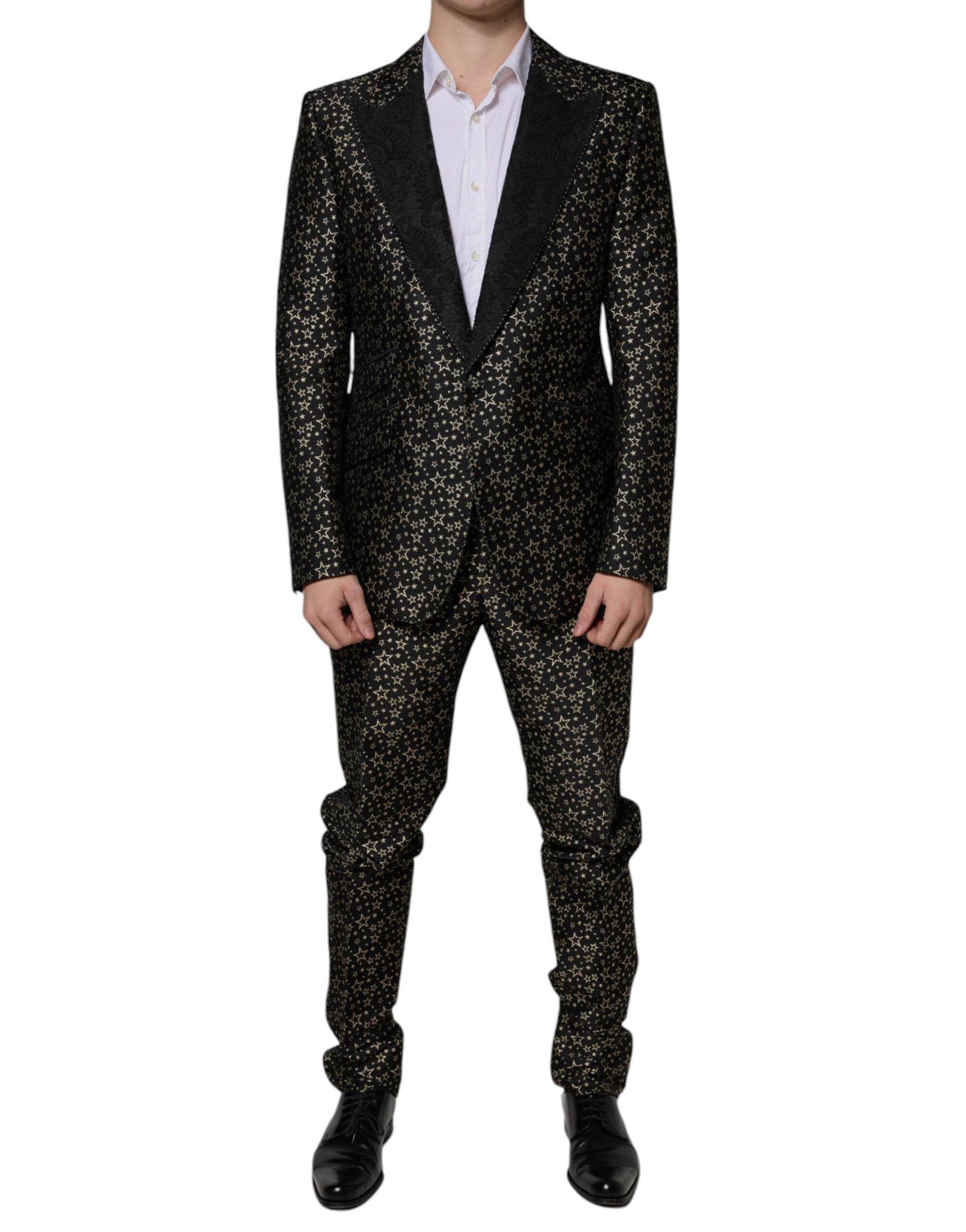 Dolce & Gabbana Black Stars Jacquard SICILIA 2 Piece Men's Suit