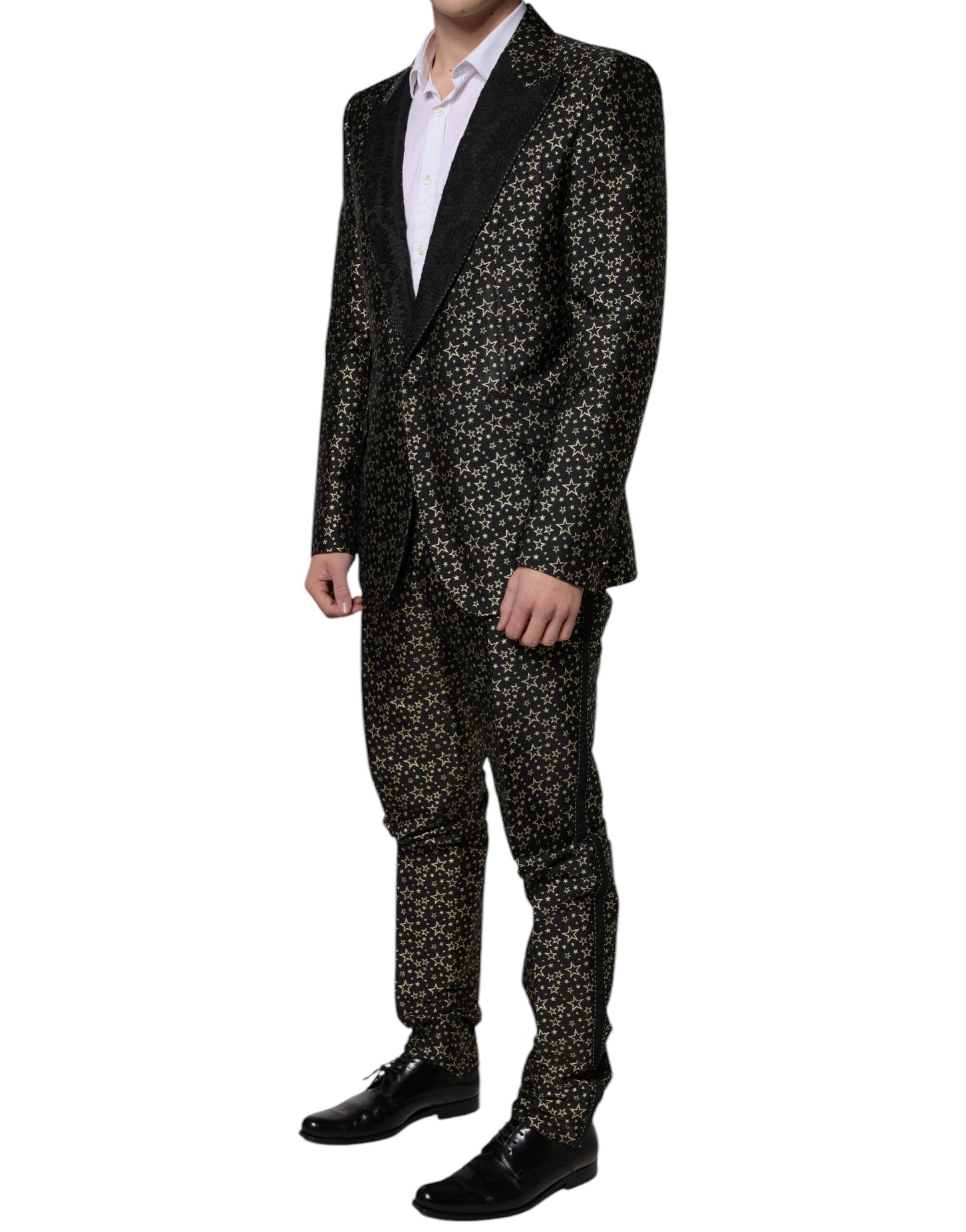 Dolce & Gabbana Black Stars Jacquard SICILIA 2 Piece Men's Suit