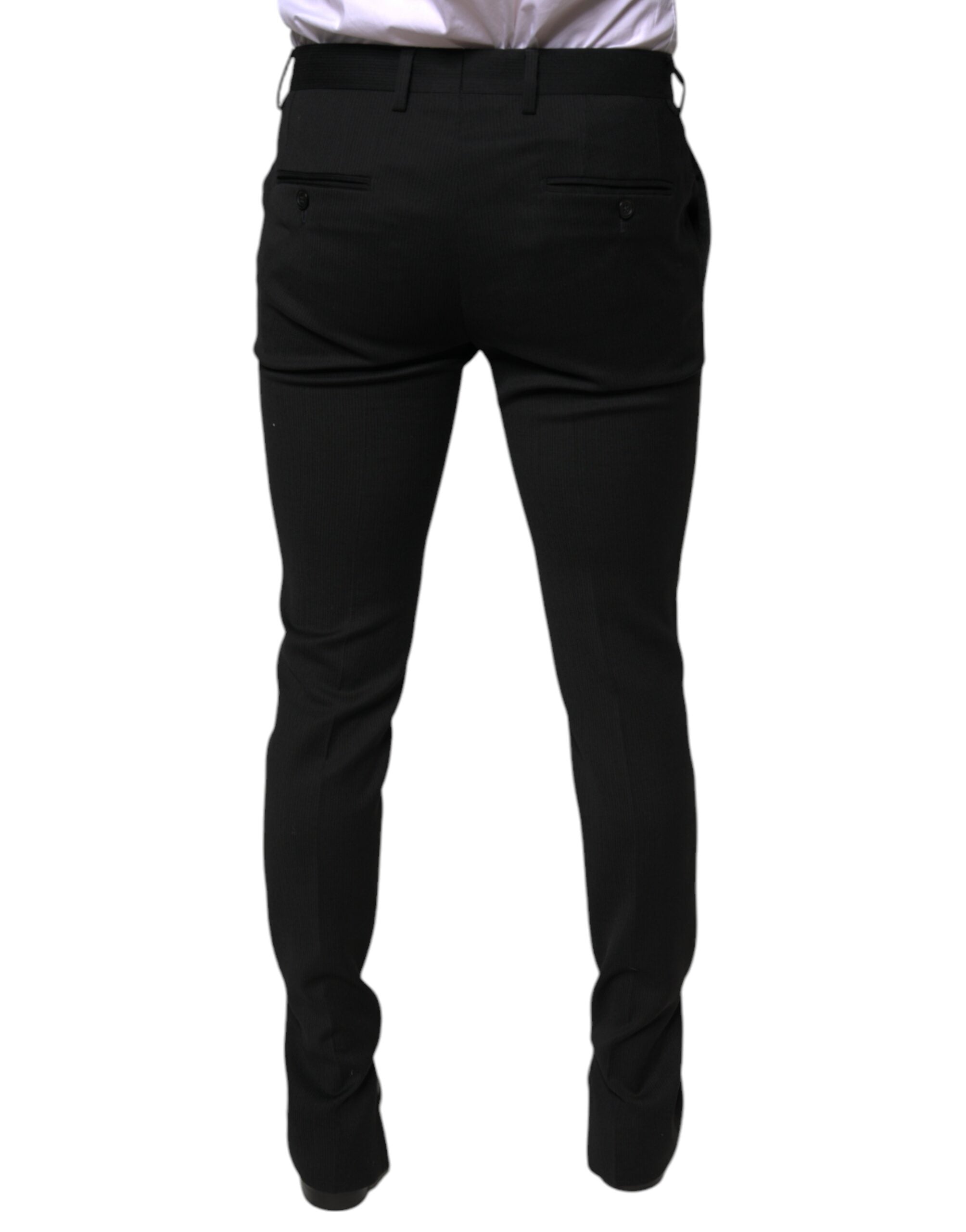 Dolce & Gabbana Black Wool Skinny Formal Dress Men's Pants
