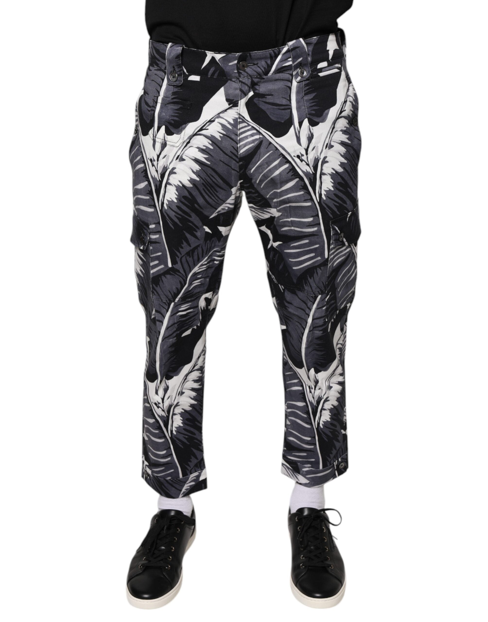 Dolce & Gabbana Gray Banana Leaf Cotton Stretch Capri Men's Pants