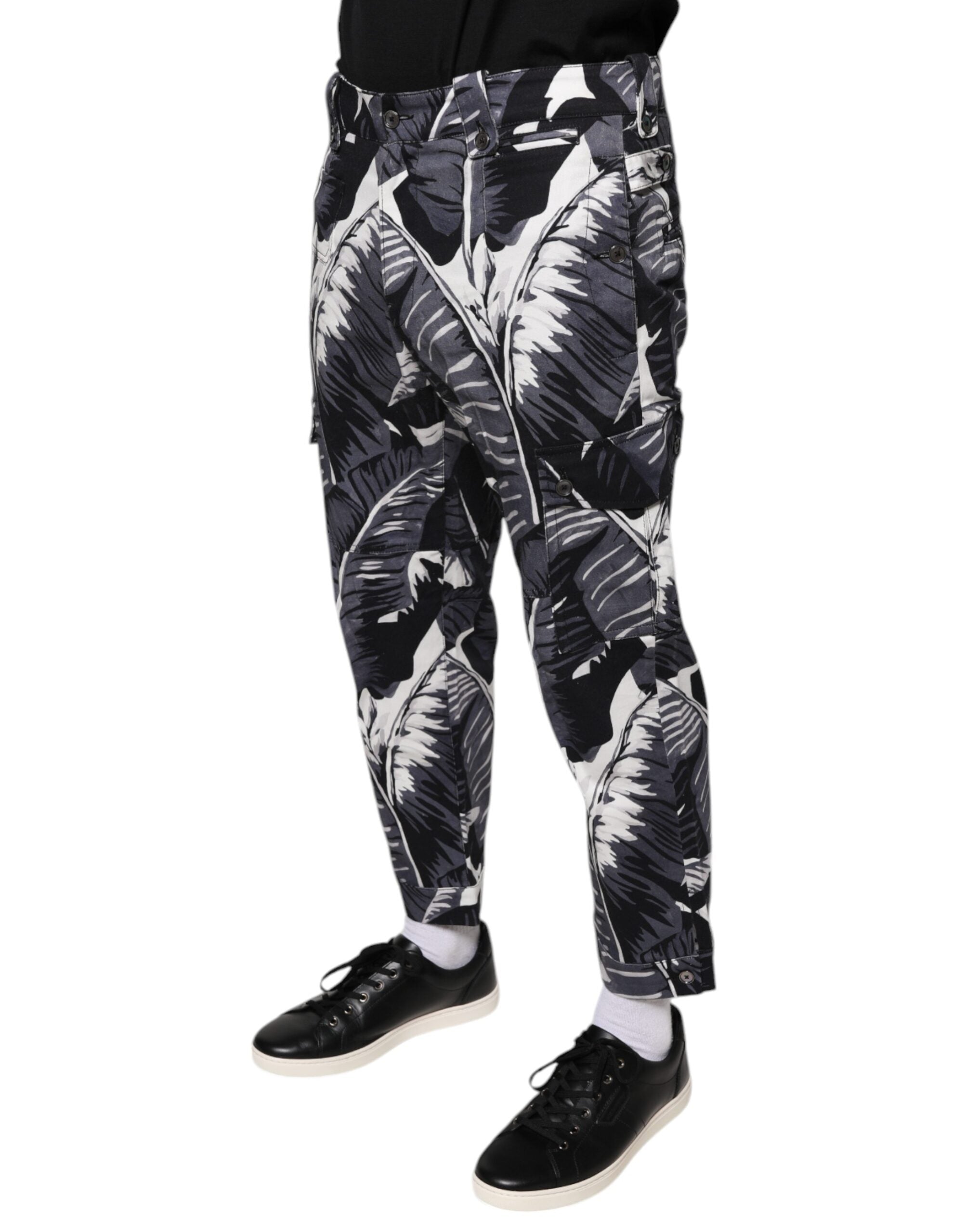 Dolce & Gabbana Gray Banana Leaf Cotton Stretch Capri Men's Pants