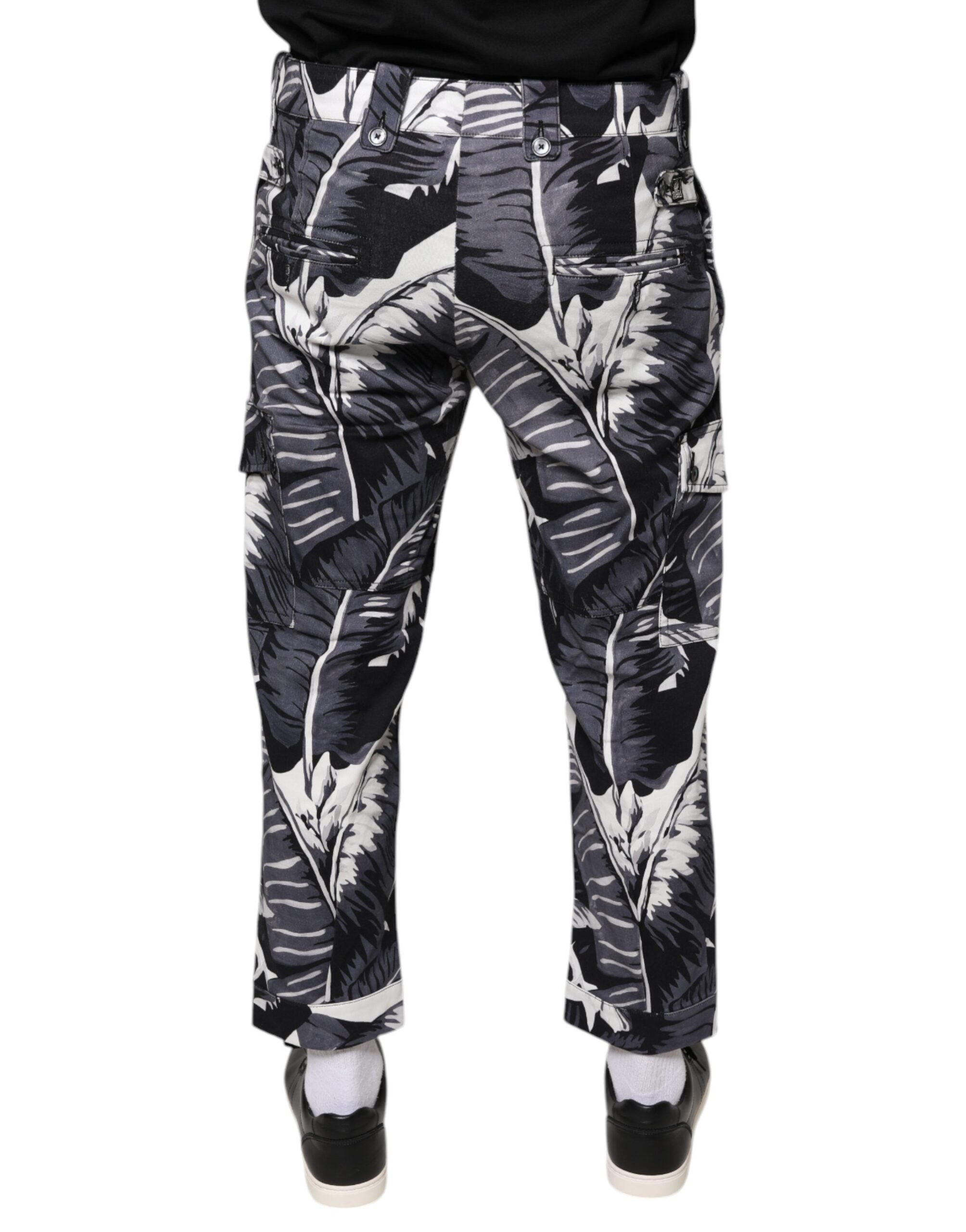 Dolce & Gabbana Gray Banana Leaf Cotton Stretch Capri Men's Pants