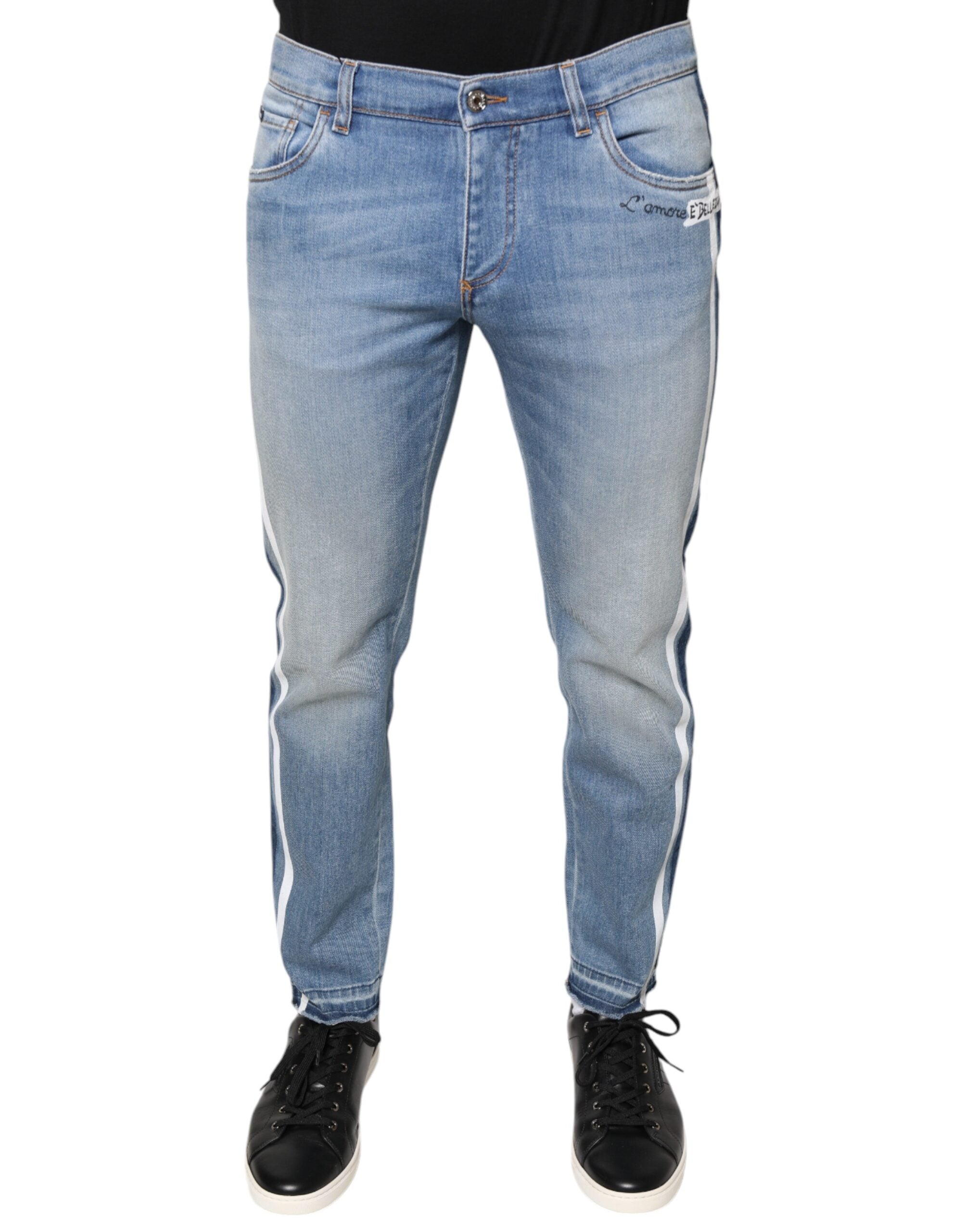 Dolce & Gabbana Blue Cotton Stretch Skinny Denim GOLD Men's Jeans