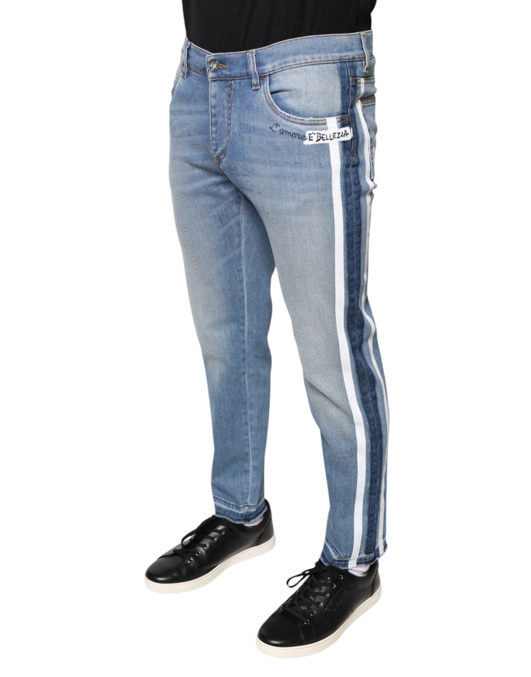 Dolce & Gabbana Blue Cotton Stretch Skinny Denim GOLD Men's Jeans