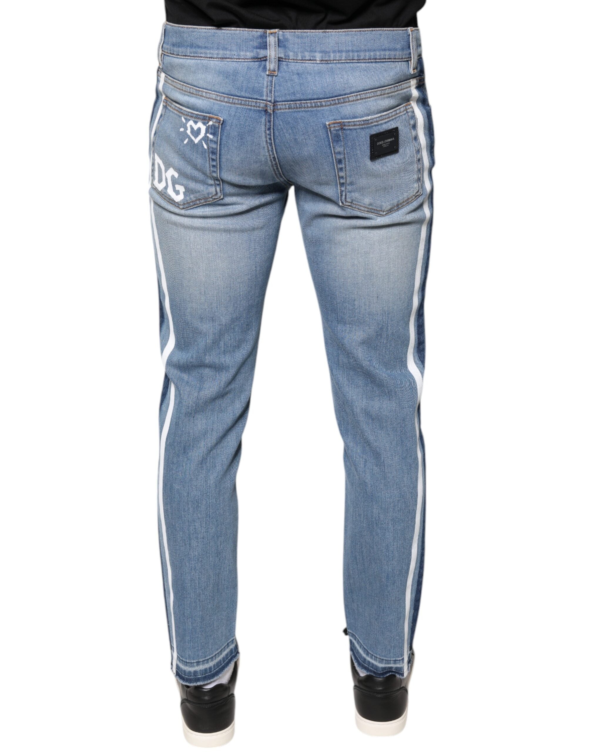Dolce & Gabbana Blue Cotton Stretch Skinny Denim GOLD Men's Jeans