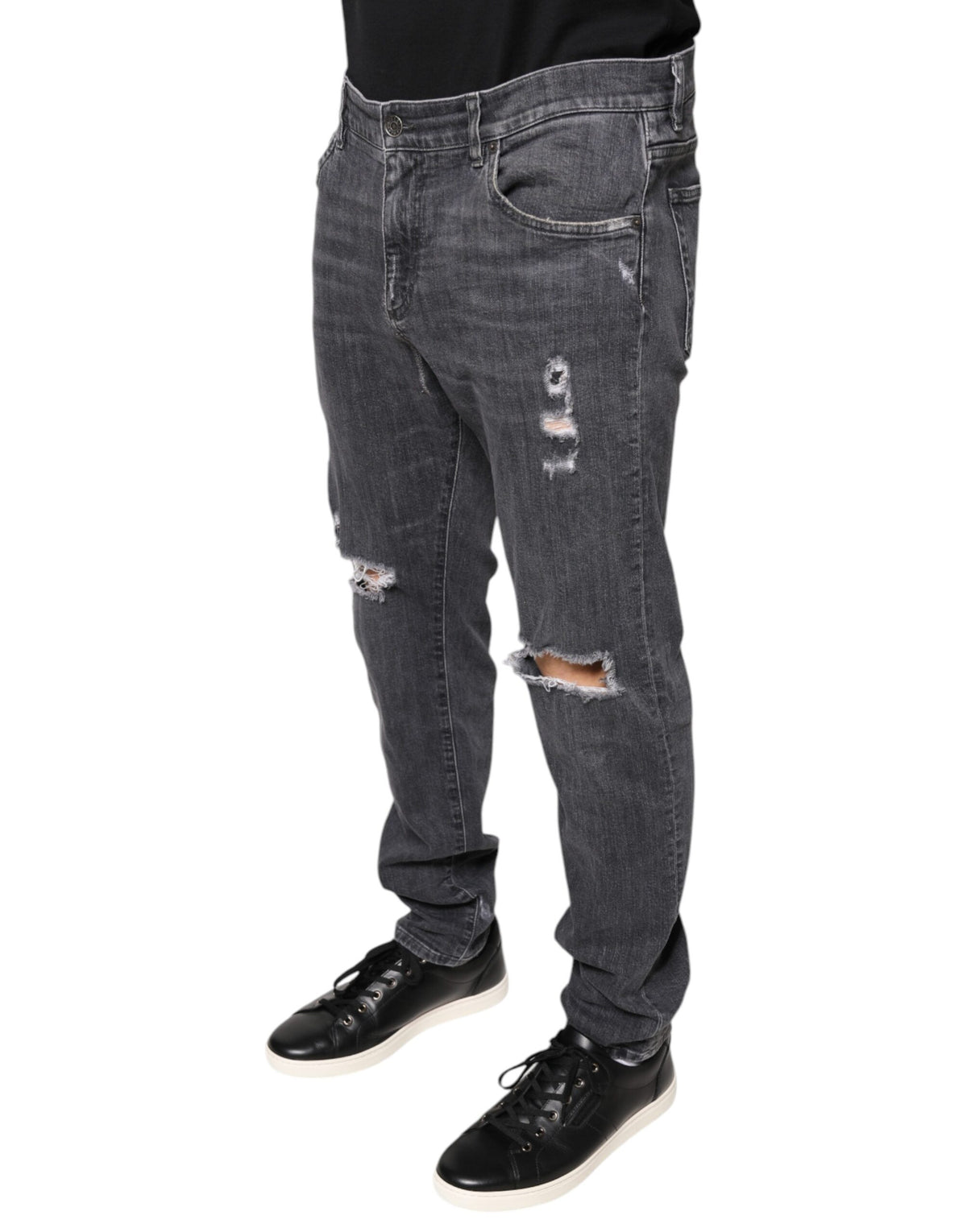 Dolce & Gabbana Dark Gray Tattered Cotton Skinny Denim Men's Jeans (Pre-Owned)