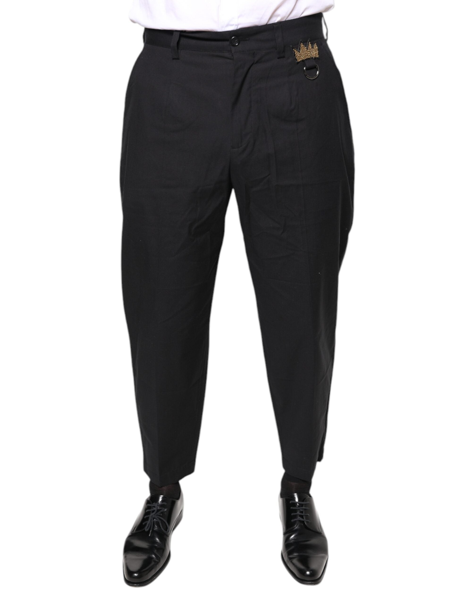 Dolce & Gabbana Black Crown Cotton Dress Men's Pants