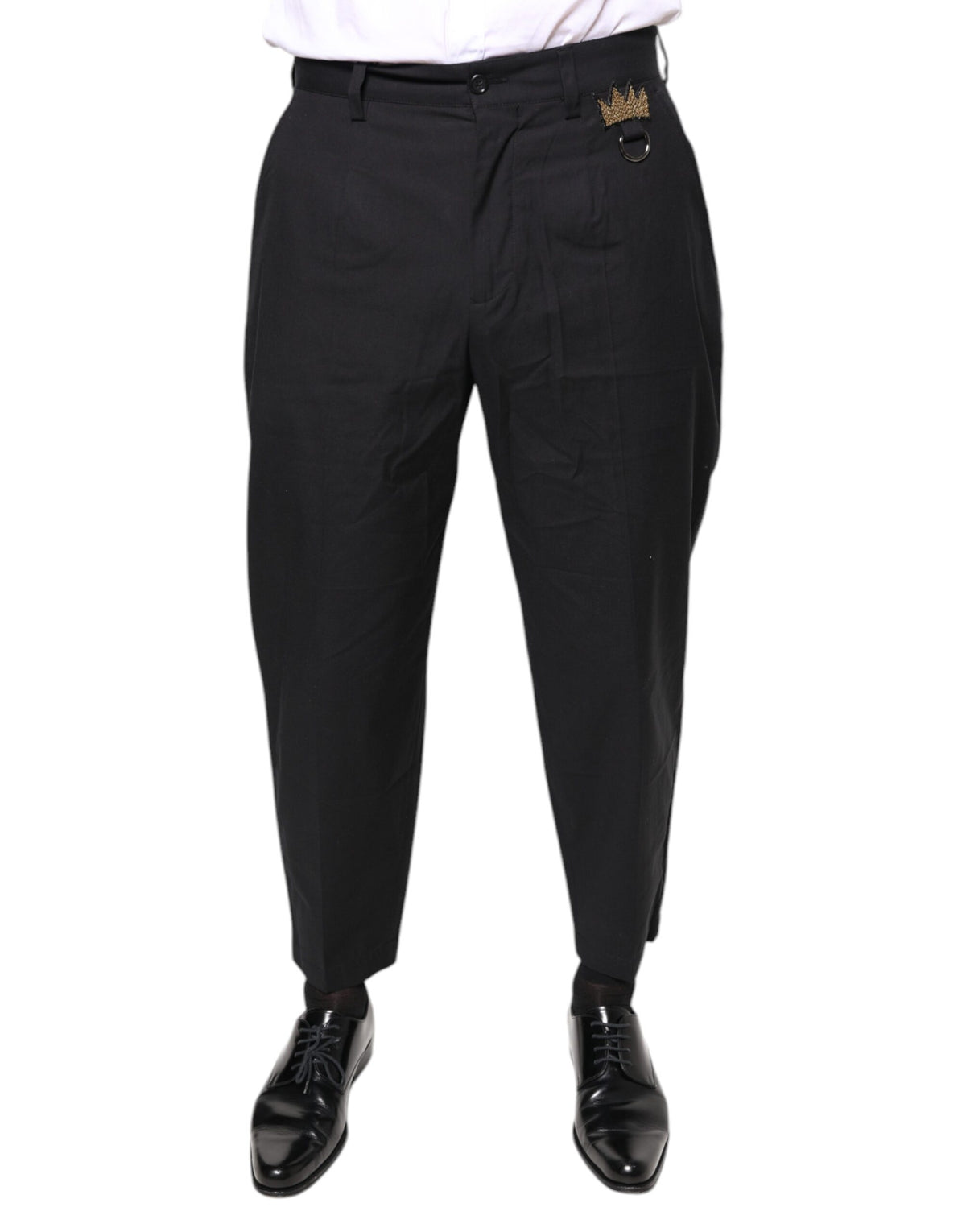Dolce & Gabbana Black Crown Cotton Dress Men's Pants
