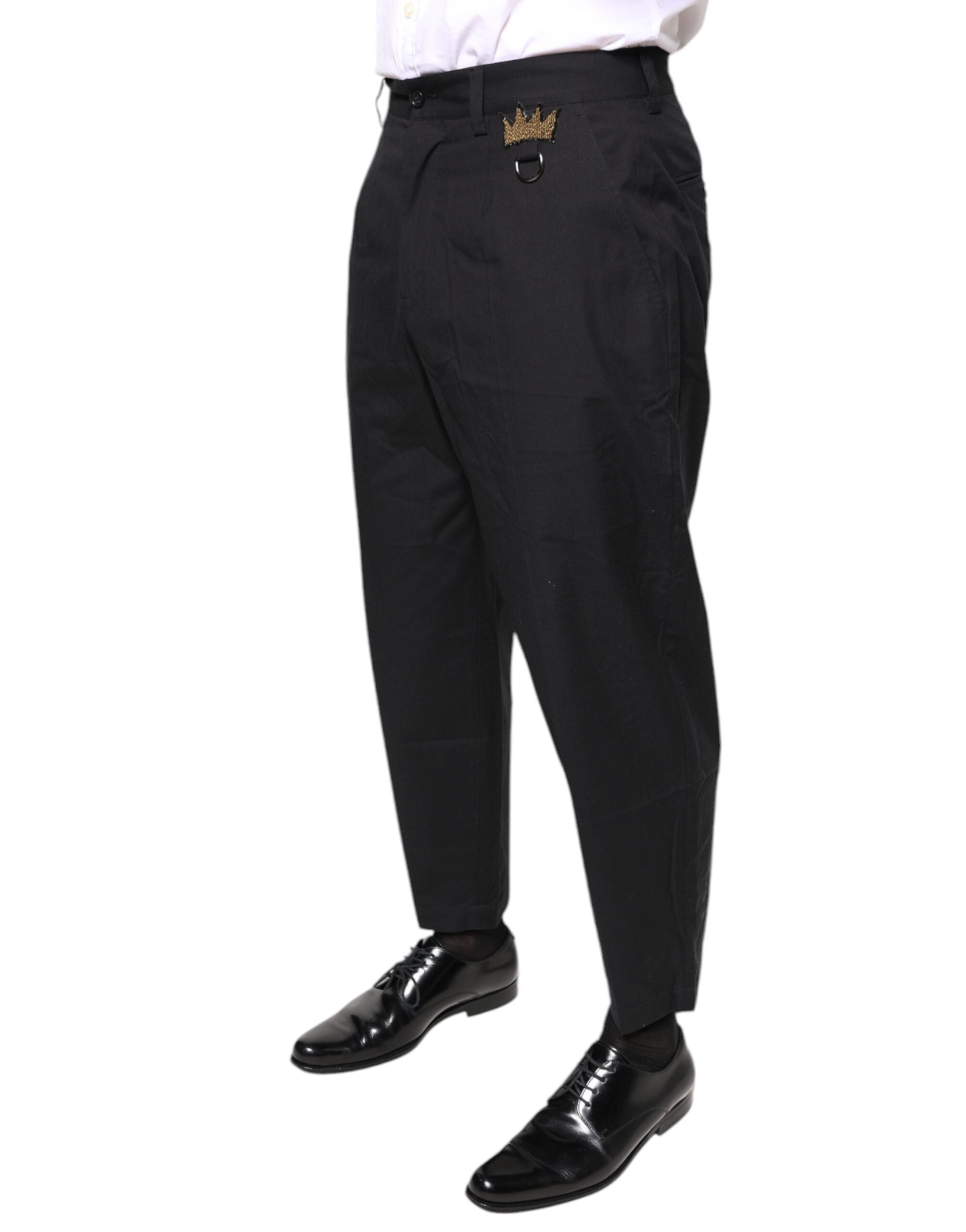 Dolce & Gabbana Black Crown Cotton Dress Men's Pants