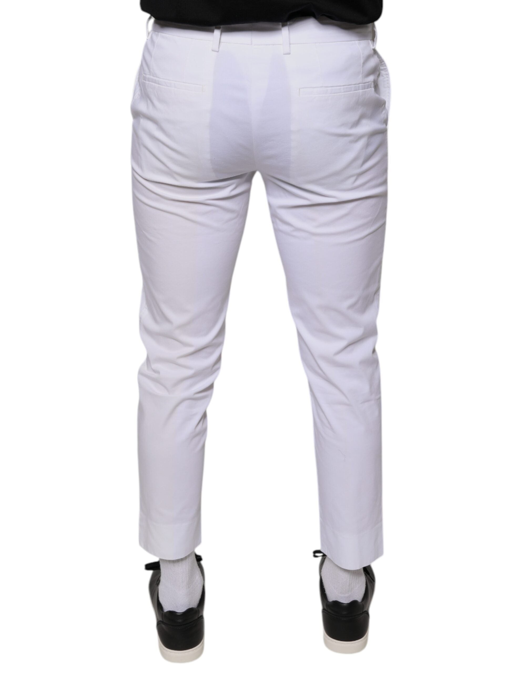 Dolce & Gabbana White Cotton Skinny Dress Men's Pants (Pre-Owned)
