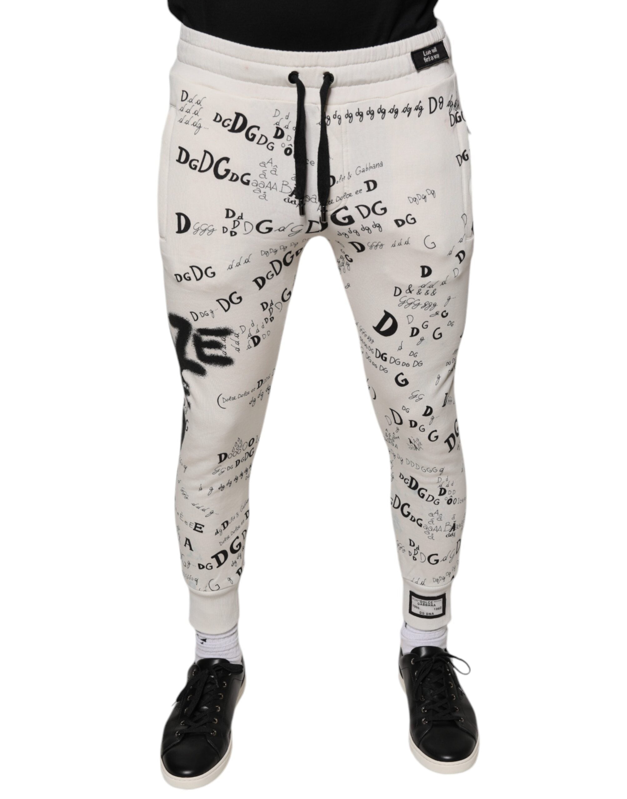Dolce & Gabbana White Printed Cotton Jogger SweatMen's Men's Pants (Pre-Owned)
