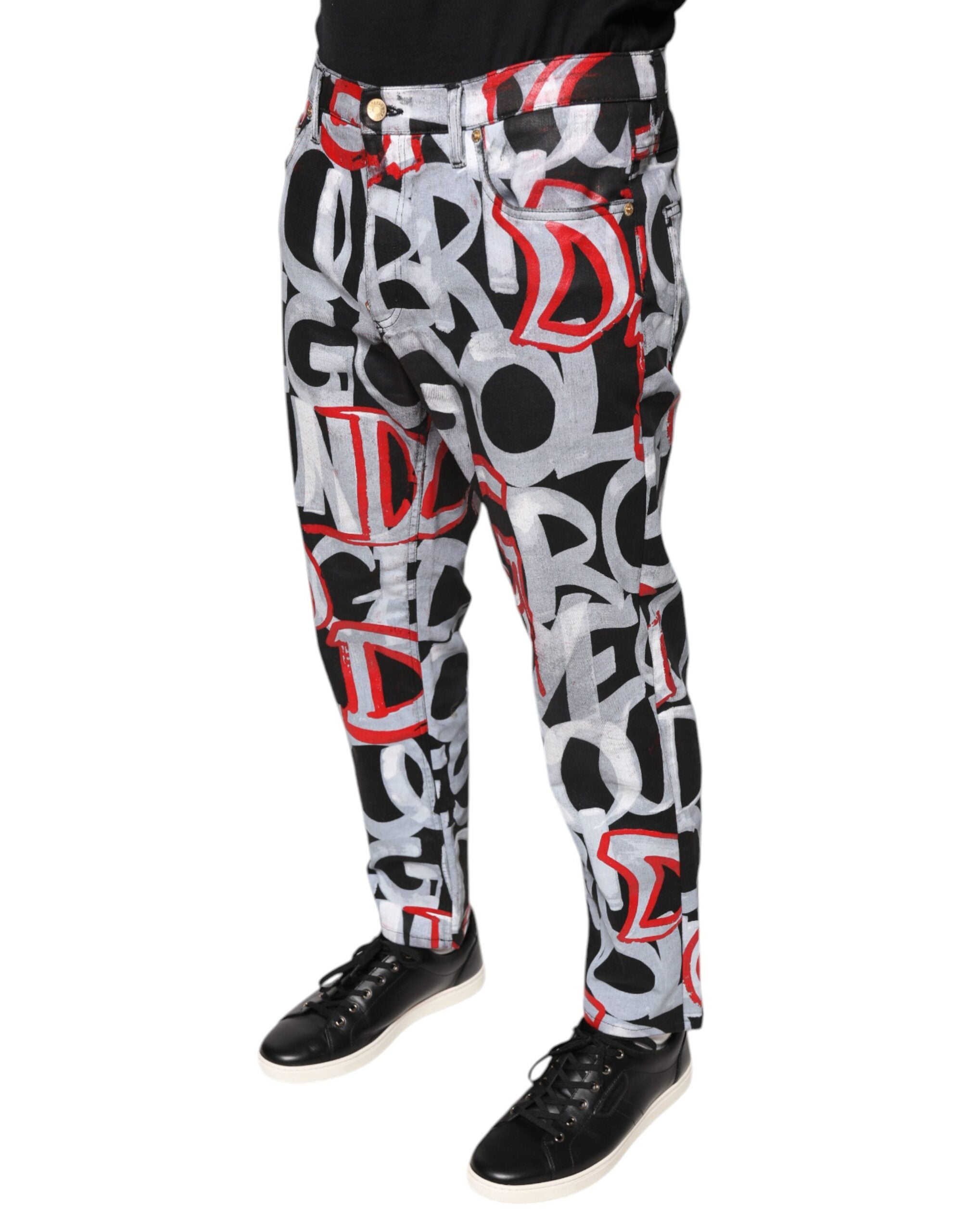 Dolce & Gabbana Multicolor Cotton Monogram Skinny Denim Men's Jeans (Pre-Owned)