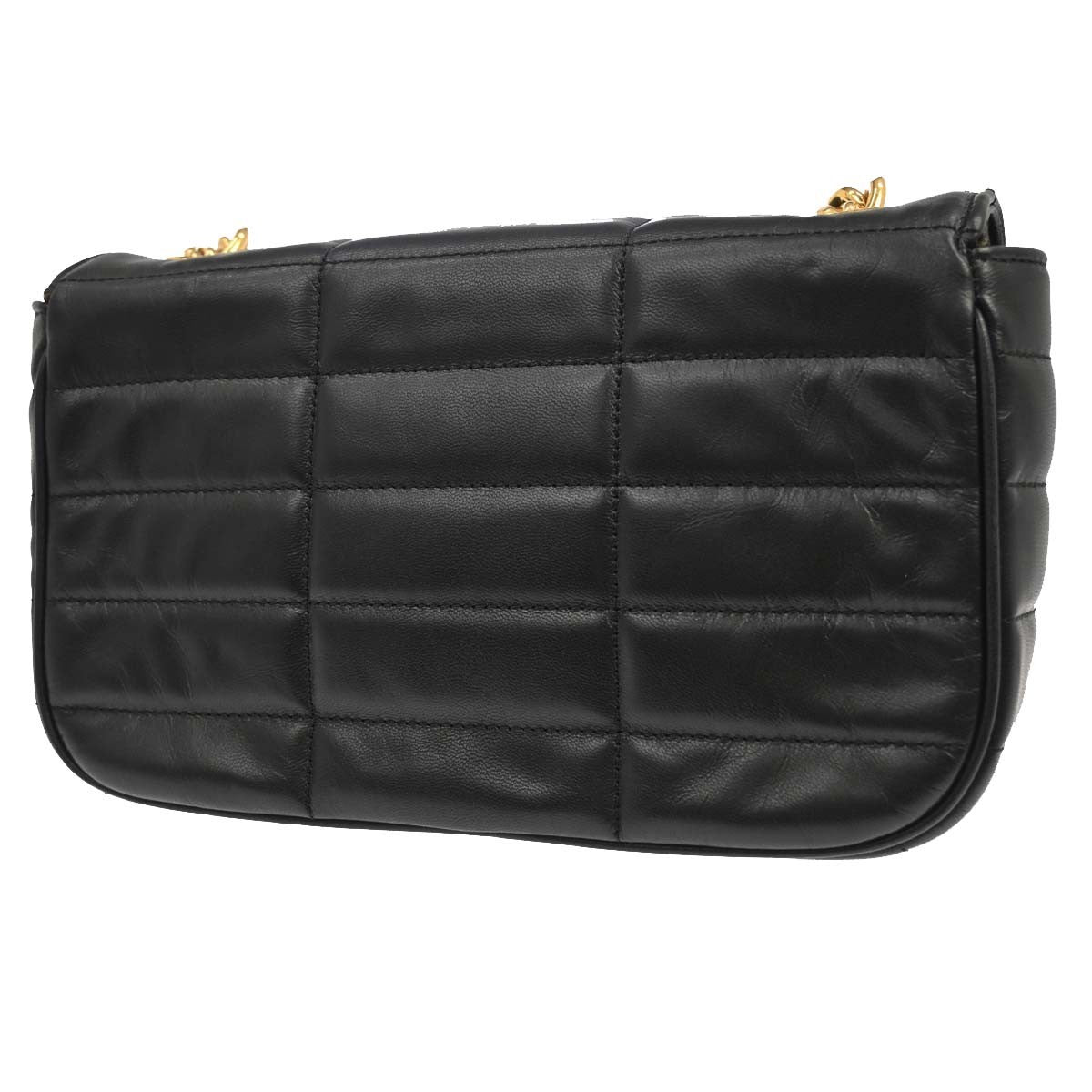 Celine Logo Chain Flap Quilted Goatskin Black Leather Shoulder Bag Bag (Pre-Owned)