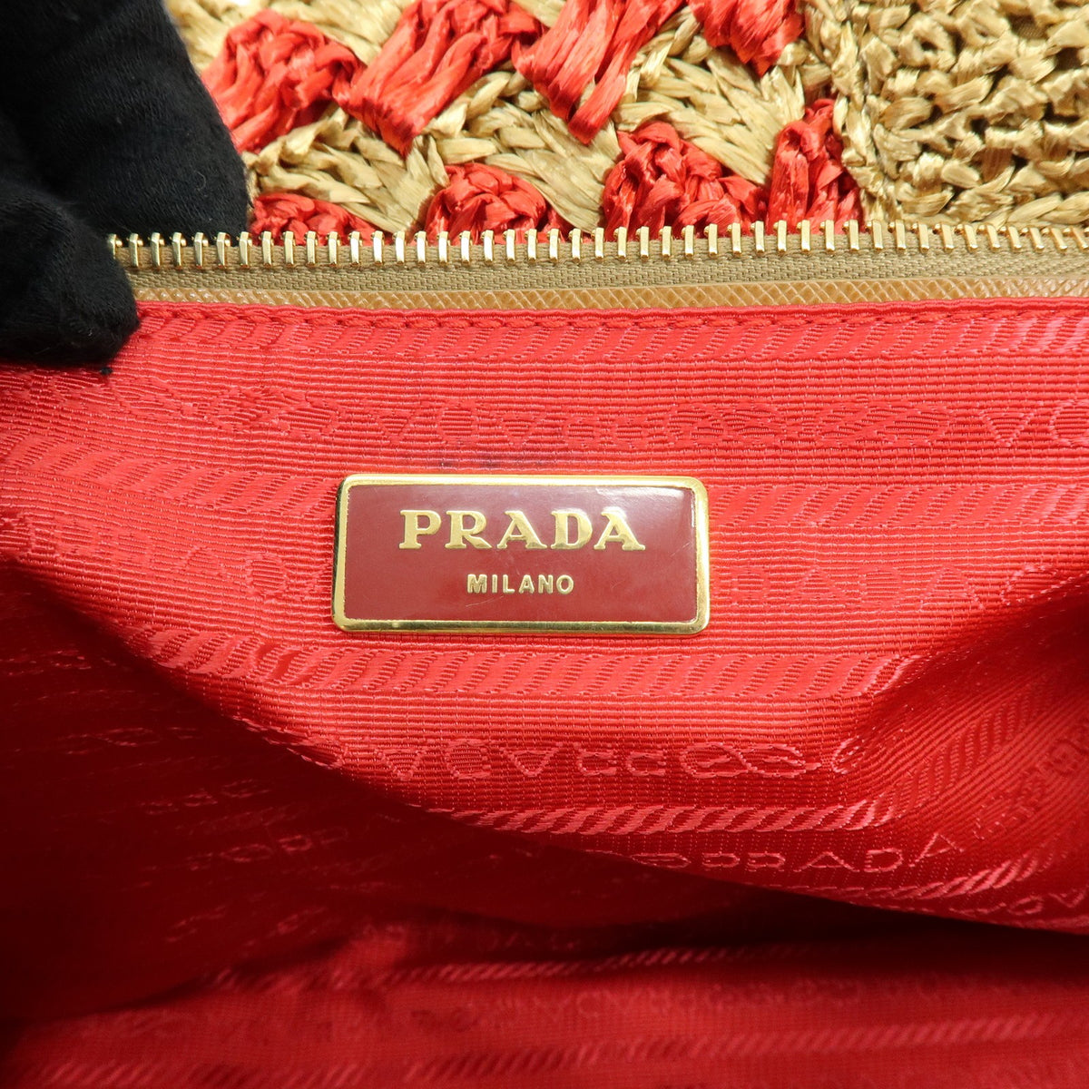 Prada Canapa Raffia Crochet Red Wicker Tote Bag Bag (Pre-Owned)