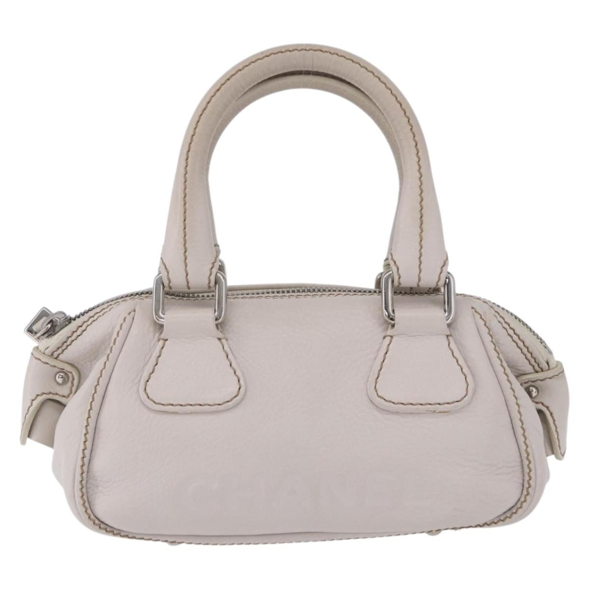 Chanel Lax Tassel Pebbled Leather White Leather Handbag (Pre-Owned)