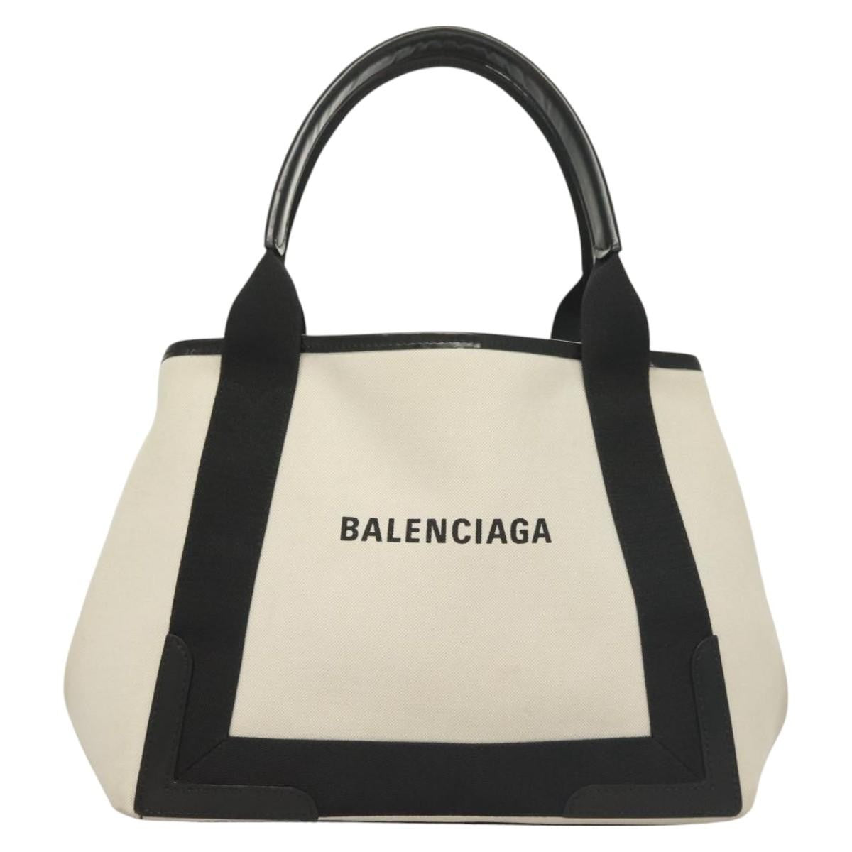 Balenciaga Navy Cabas Canvas With Leather White Canvas Tote Bag Bag (Pre-Owned)