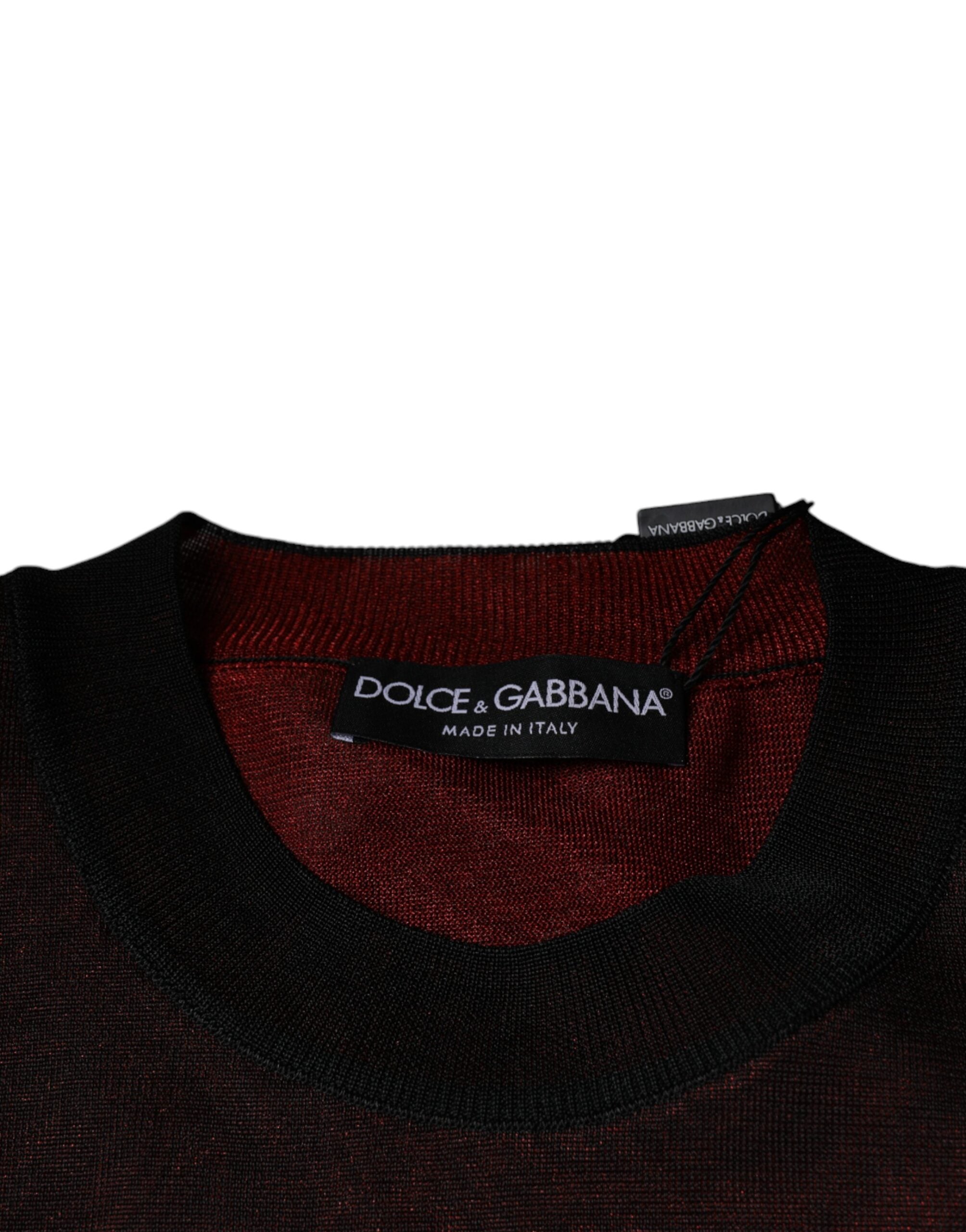 Dolce & Gabbana Maroon Polyester Crew Neck Pullover Men's Sweater (Pre-Owned)