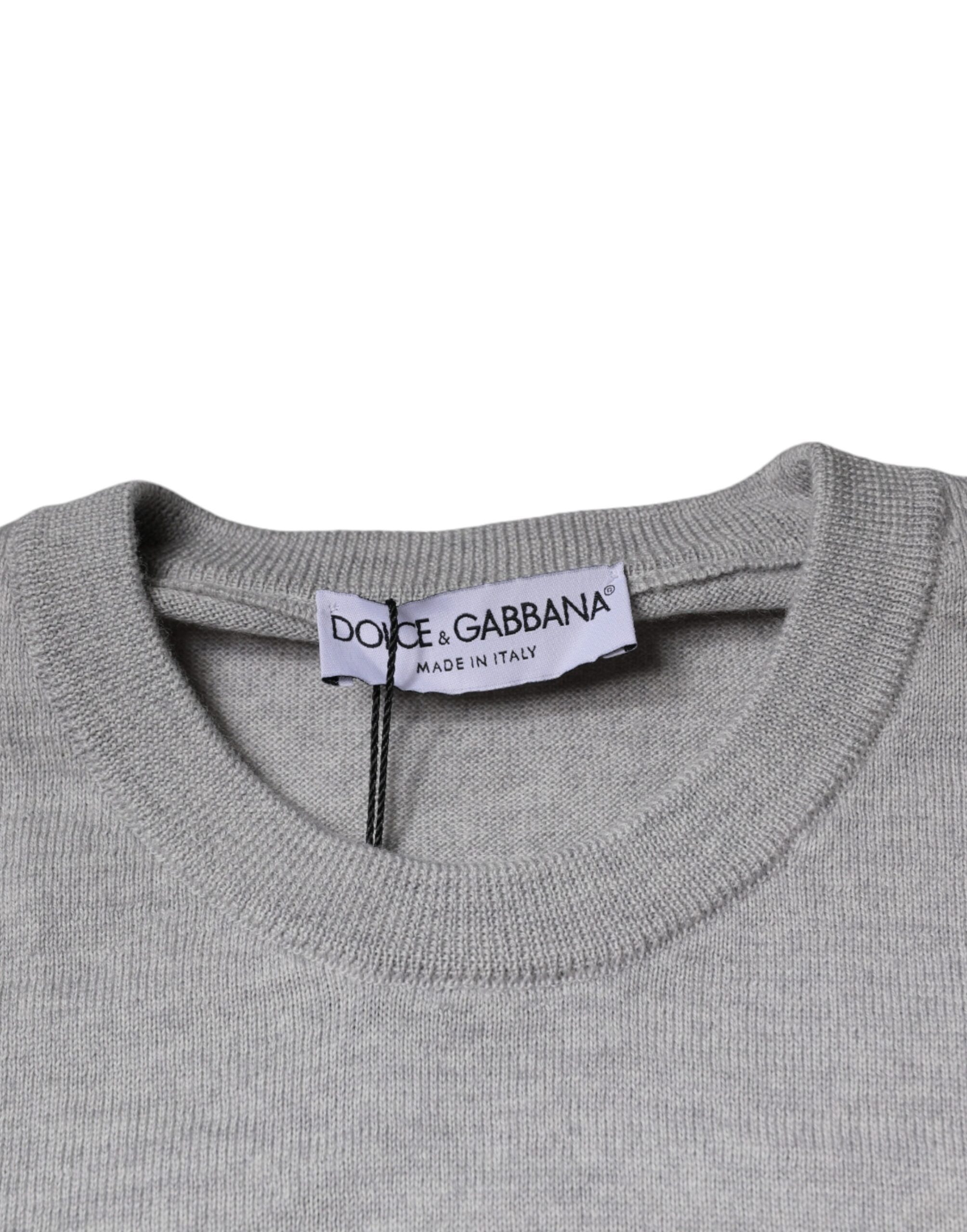 Dolce & Gabbana Light Gray Wool Crew Neck Pullover Men's Sweater