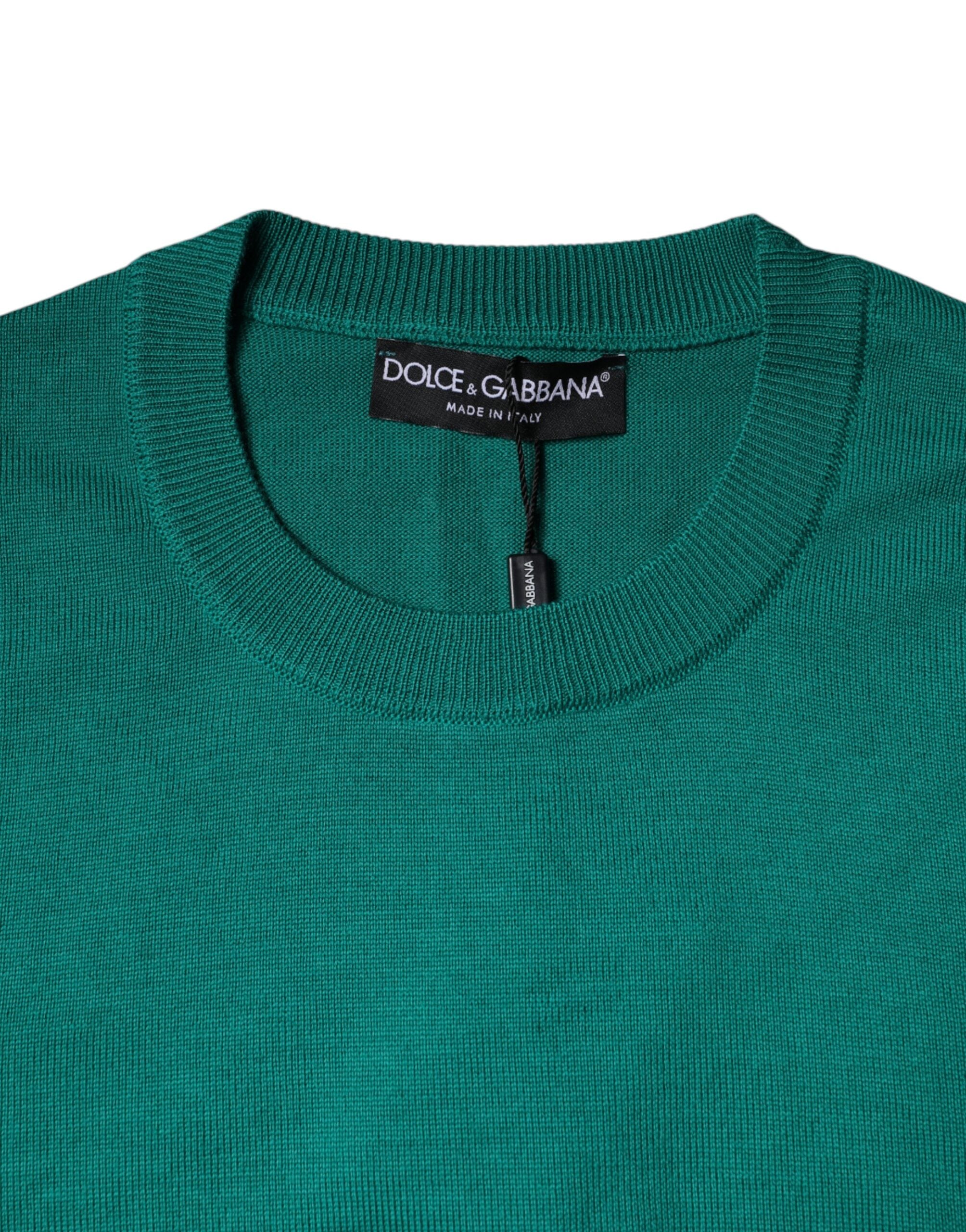 Dolce & Gabbana Green Wool Knit Crew Neck Pullover Men's Sweater