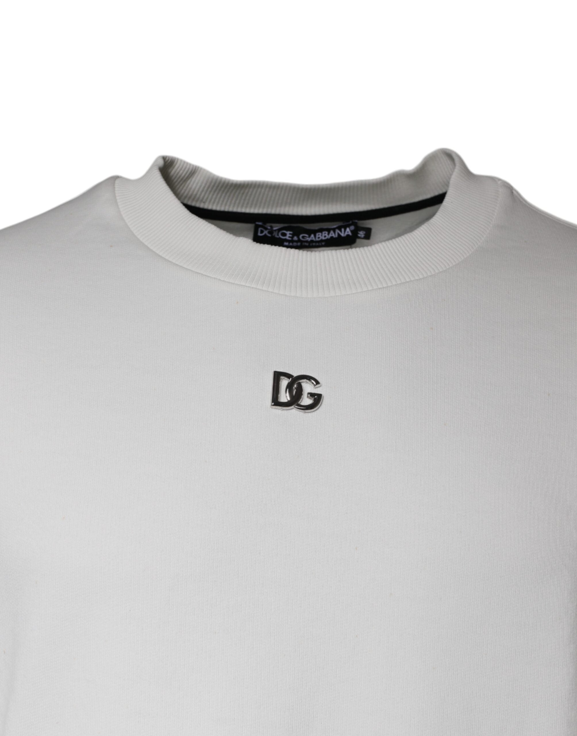Dolce & Gabbana White Logo Cotton Crew Neck Pullover Men's Sweater (Pre-Owned)