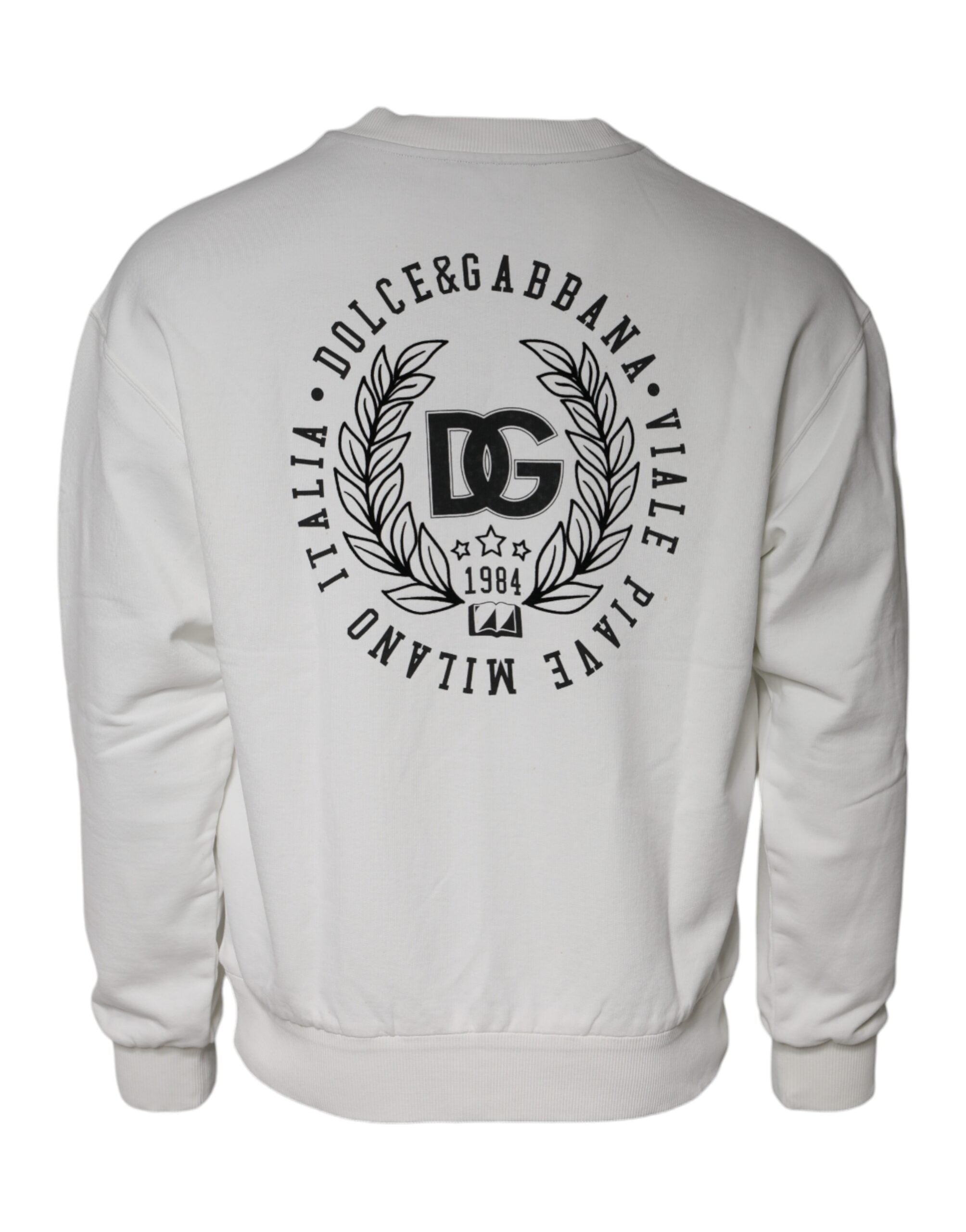 Dolce & Gabbana White Logo Cotton Crew Neck Pullover Men's Sweater (Pre-Owned)