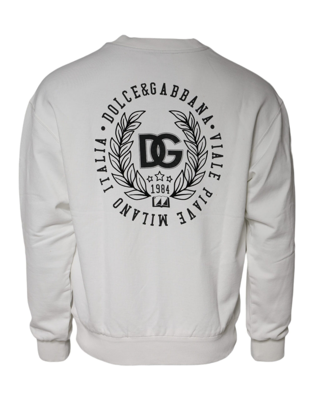 Dolce & Gabbana White Logo Cotton Crew Neck Pullover Men's Sweater (Pre-Owned)