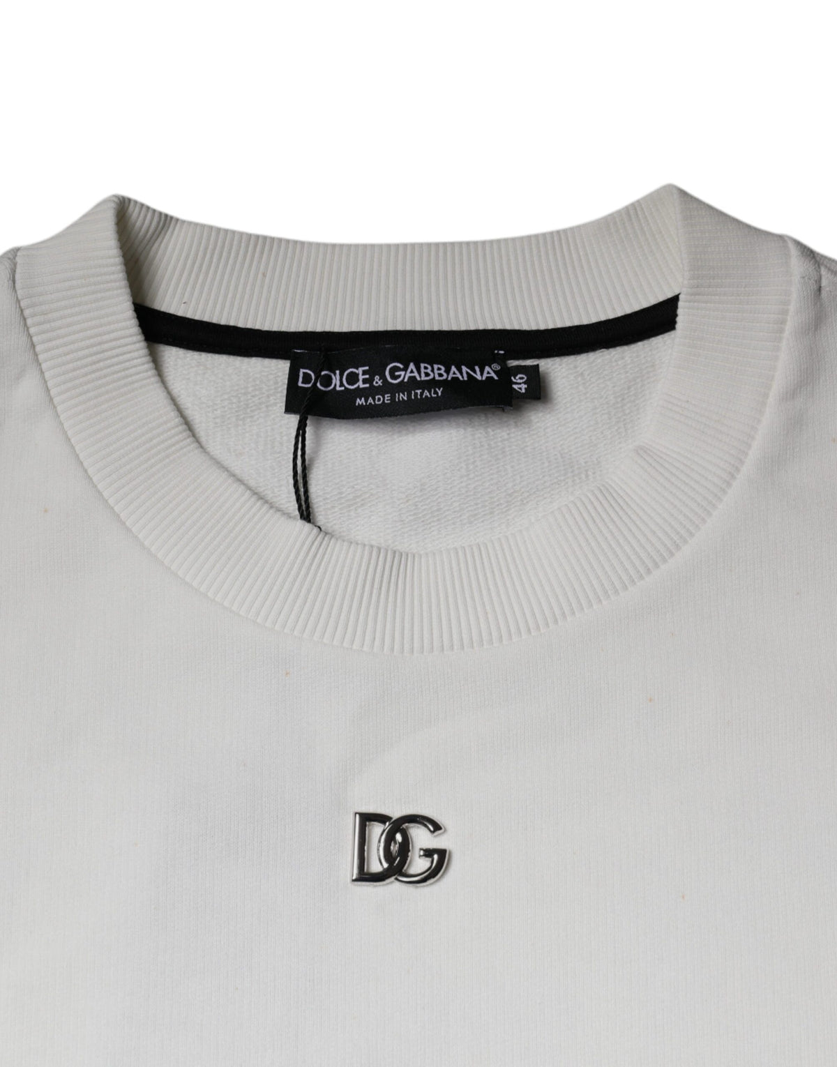 Dolce & Gabbana White Logo Cotton Crew Neck Pullover Men's Sweater (Pre-Owned)