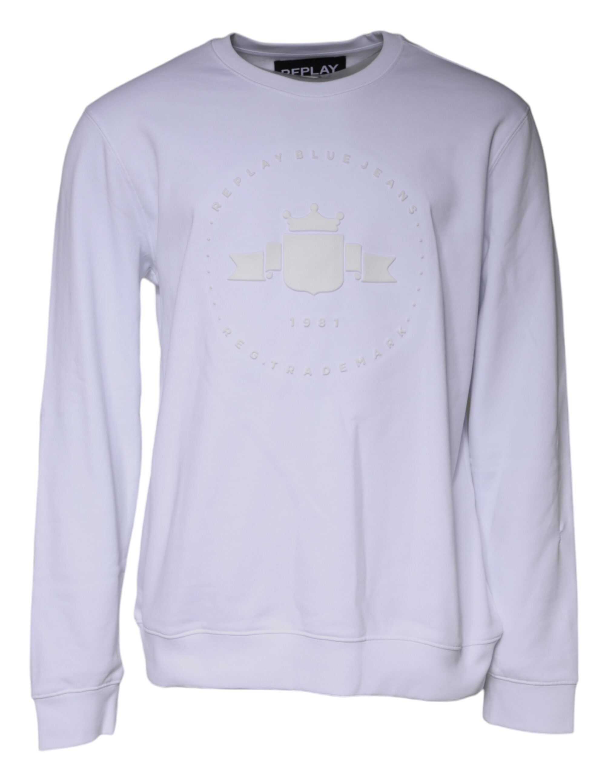 Replay White Embossed Logo Crew Neck Men Sweatshirt Men's Sweater (Pre-Owned)