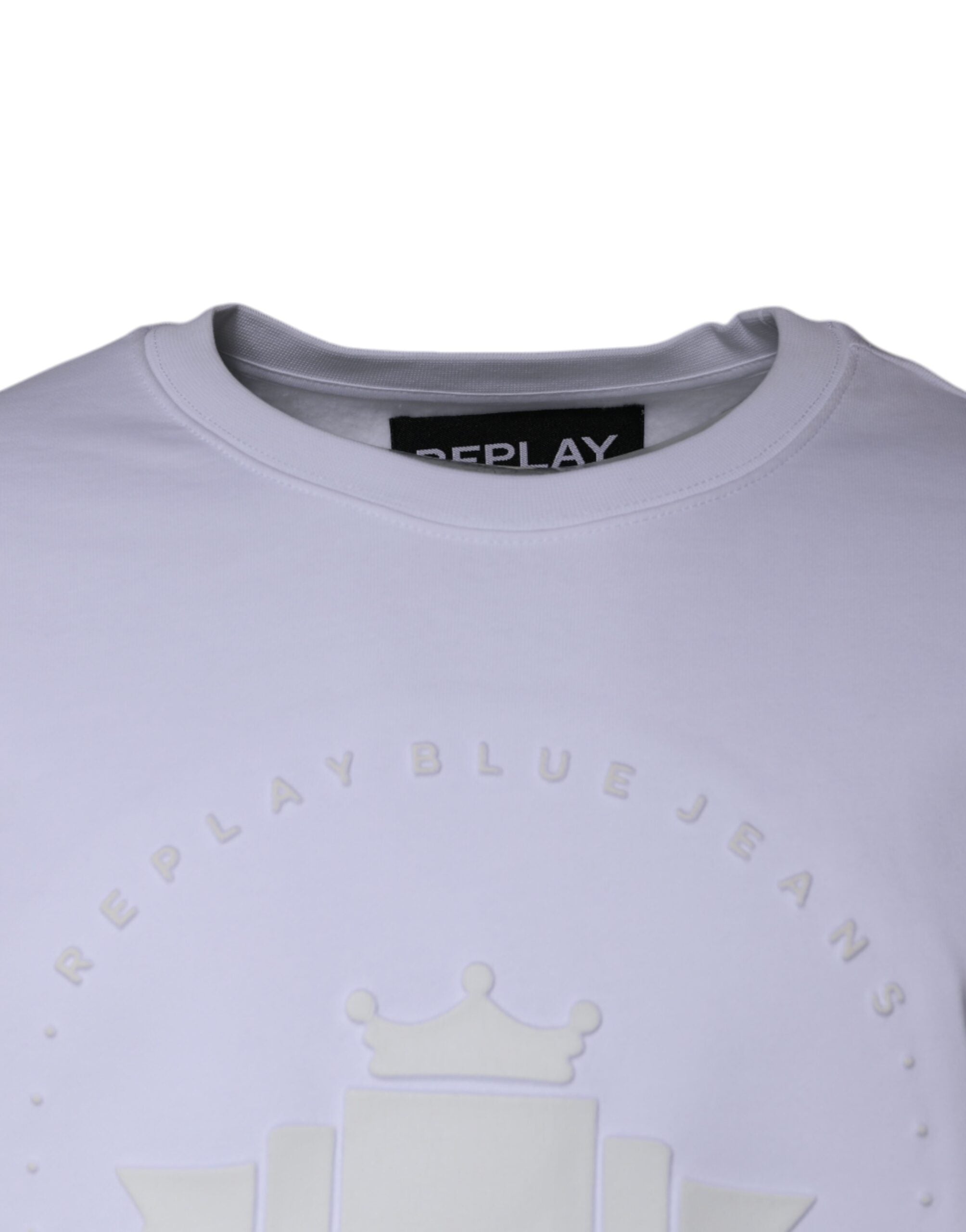 Replay White Embossed Logo Crew Neck Men Sweatshirt Men's Sweater (Pre-Owned)