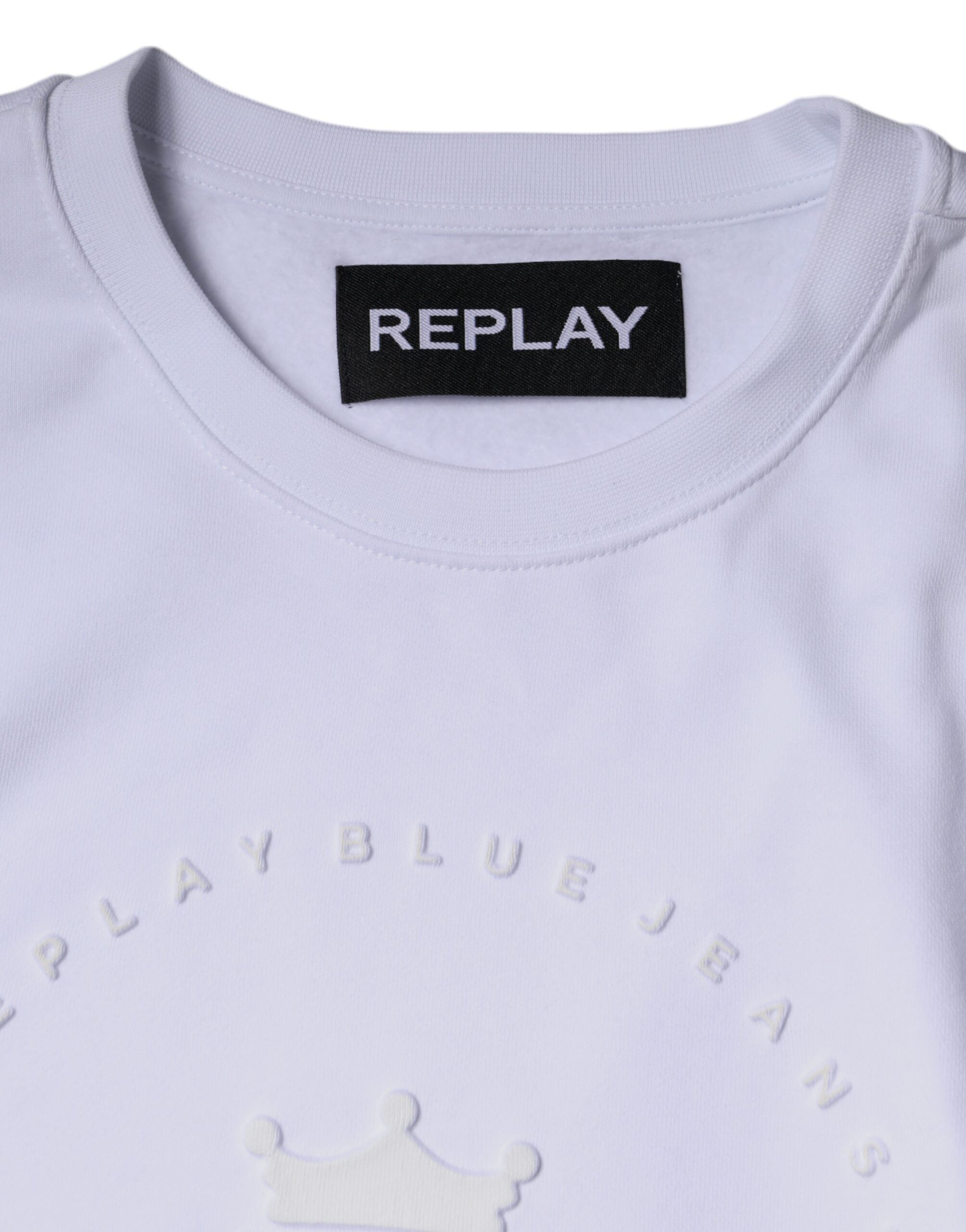 Replay White Embossed Logo Crew Neck Men Sweatshirt Men's Sweater (Pre-Owned)