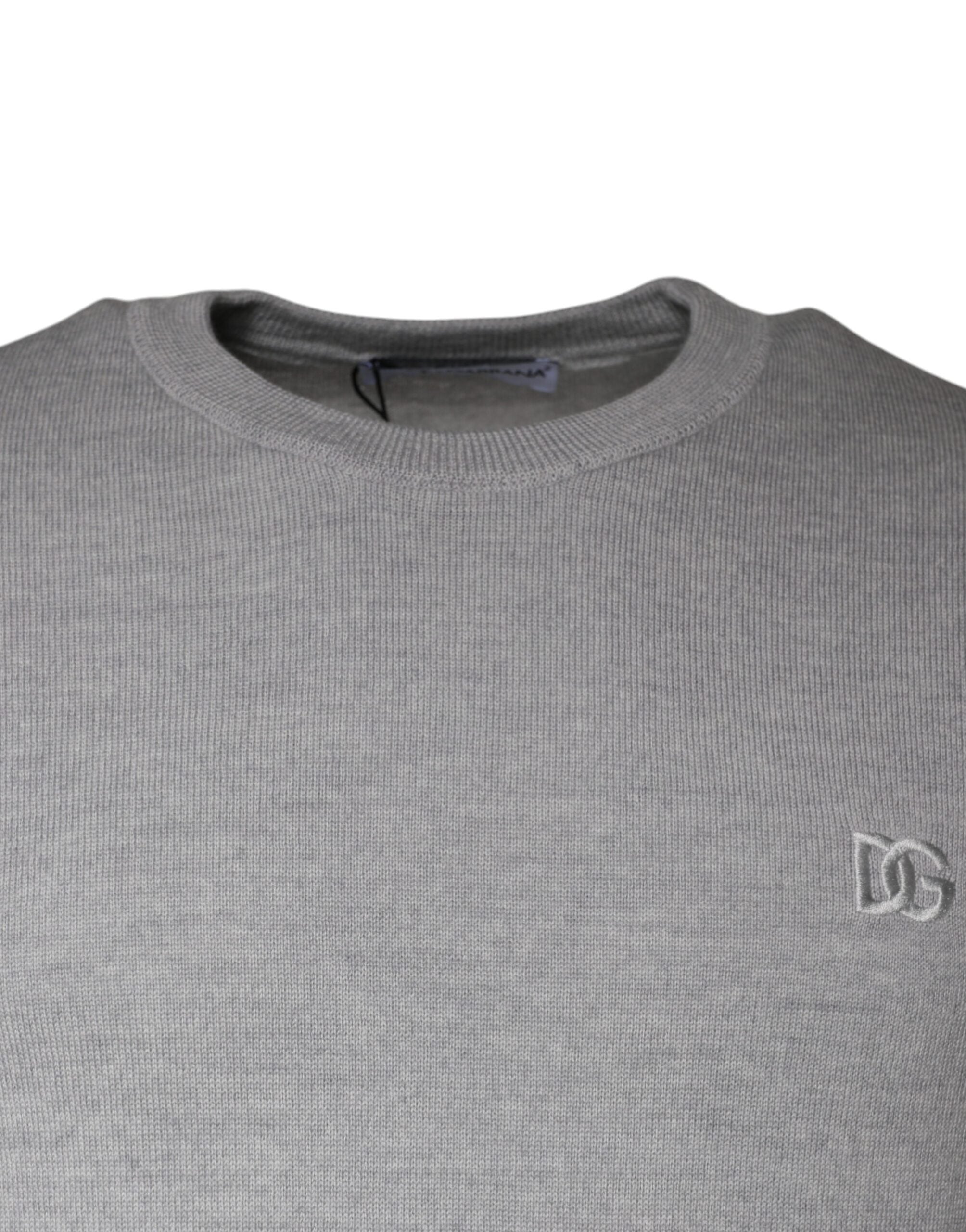 Dolce & Gabbana Light Gray Wool Crew Neck Pullover Men's Sweater (Pre-Owned)